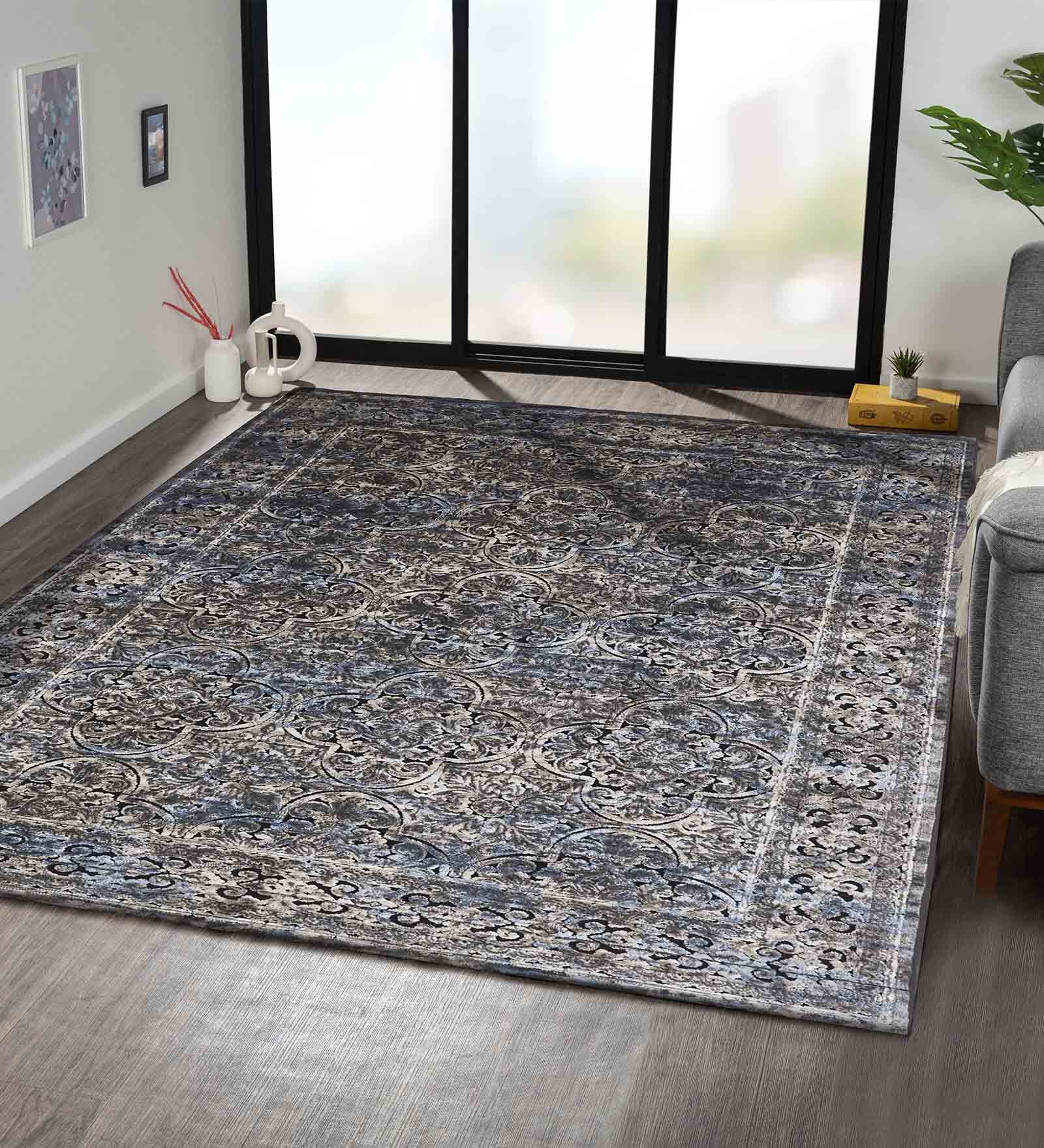 Blue and Beige Persian 3x5 Feet Machine Made Carpet