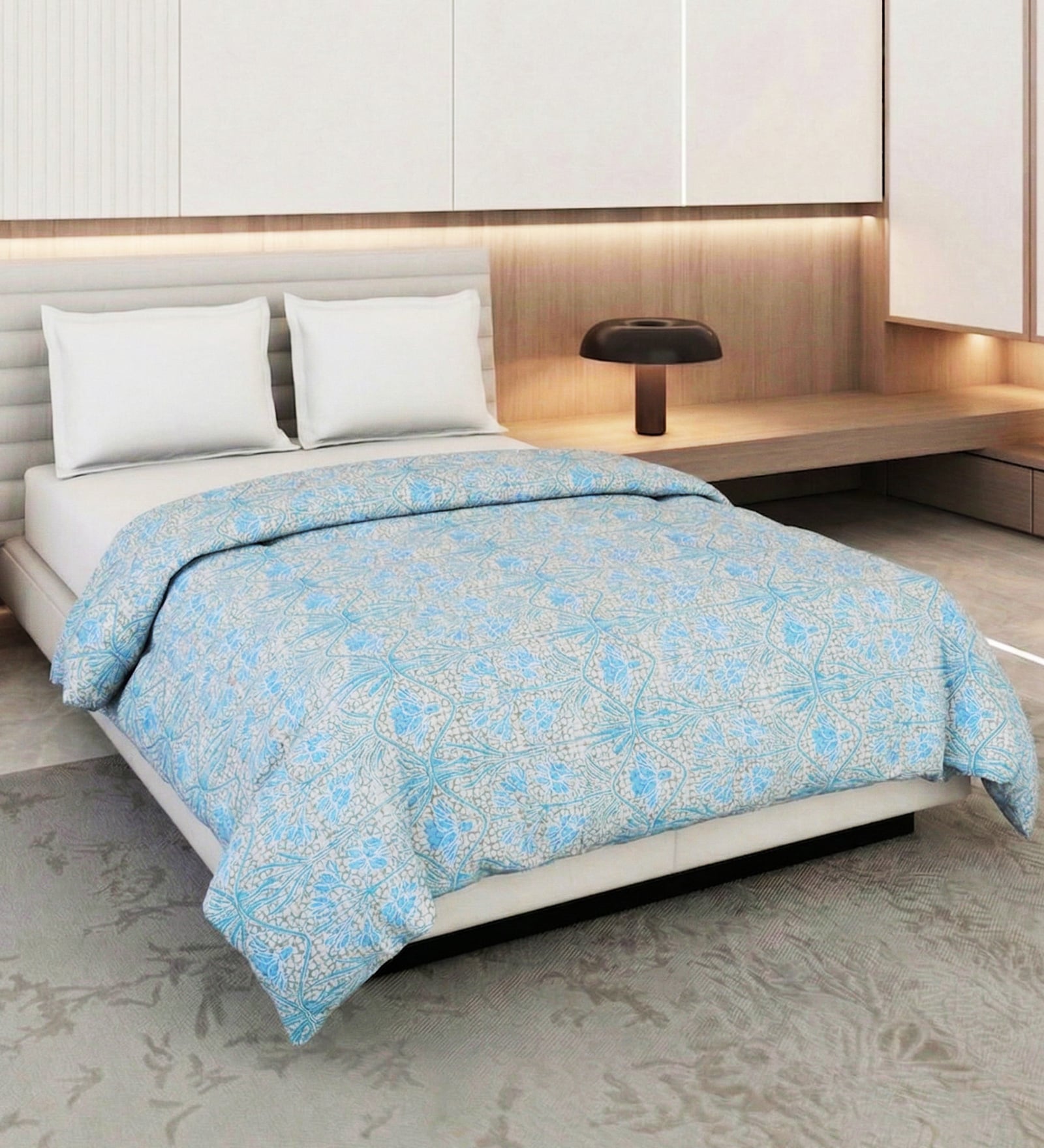 Blue and Green 100% COTTON Solid 150 GSM King Bed Comforter