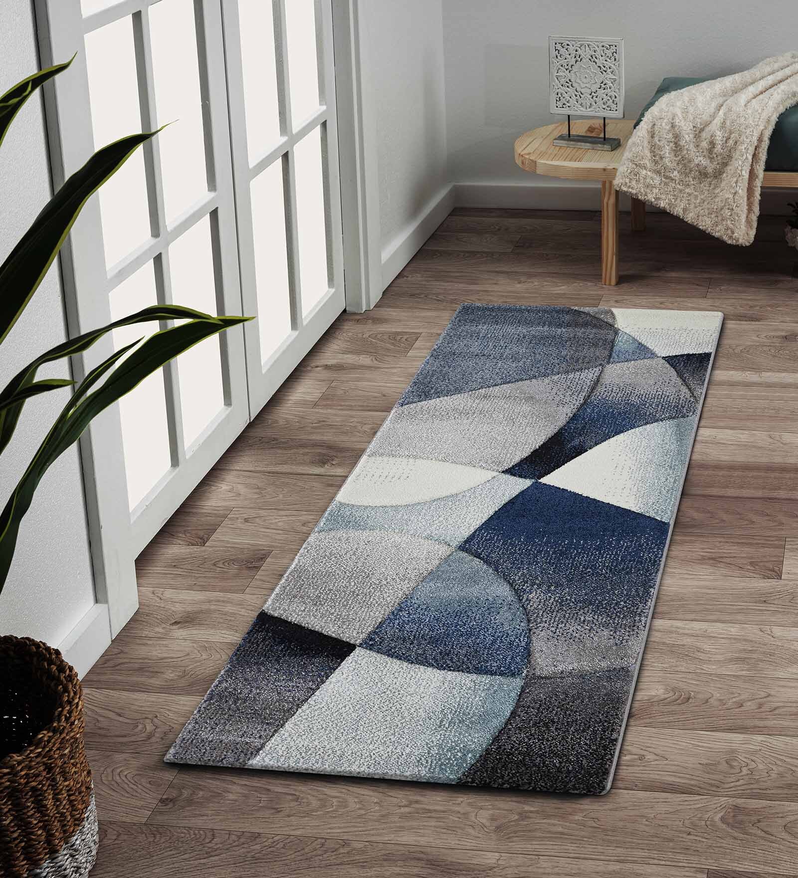 Blue Abstract Polypropylene 5 Ft X 2.5 Ft Machine Made Runner