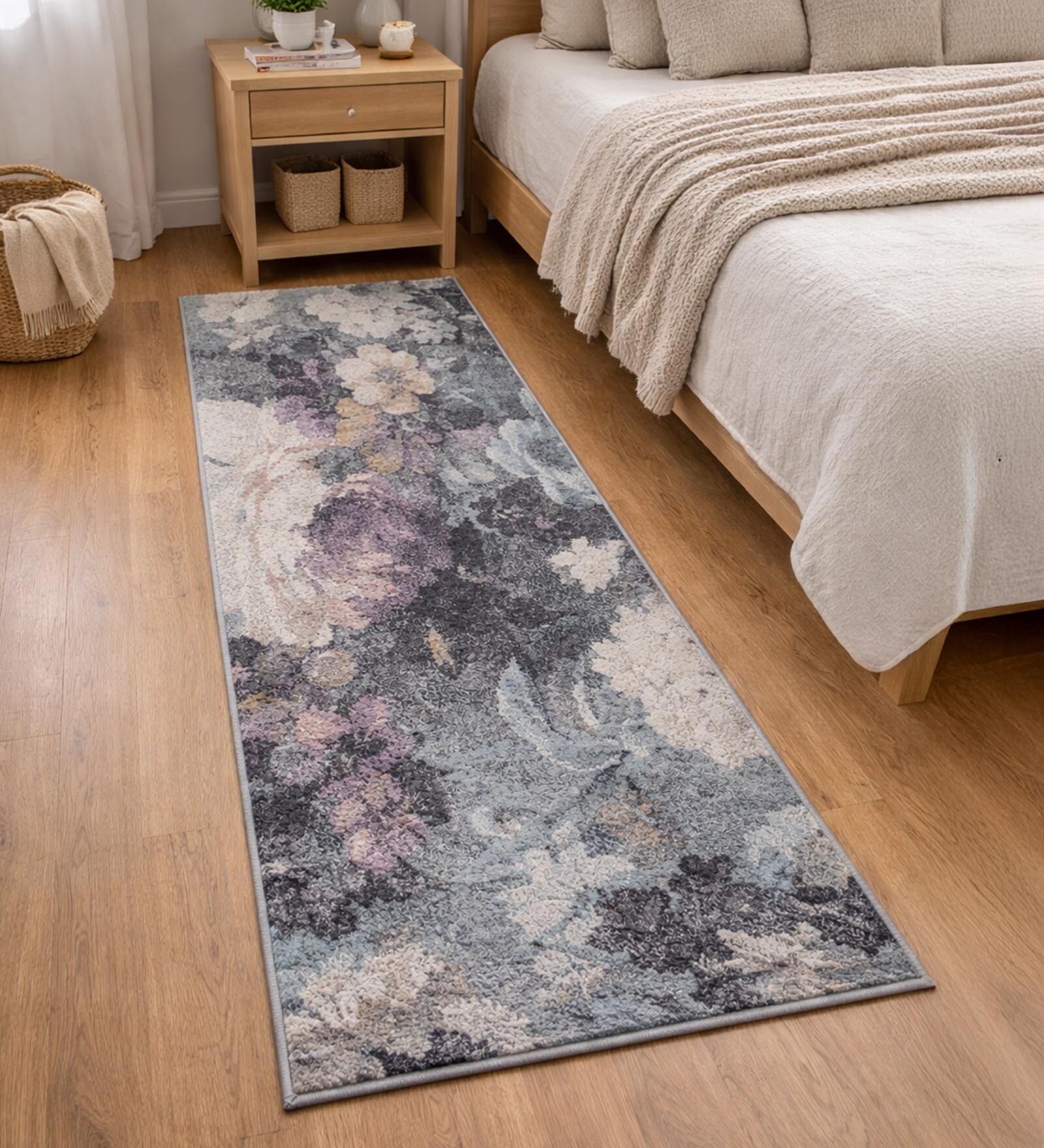 Blue and Grey Floral Polypropylene 5 ft x 2.5 ft Machine Made Runner
