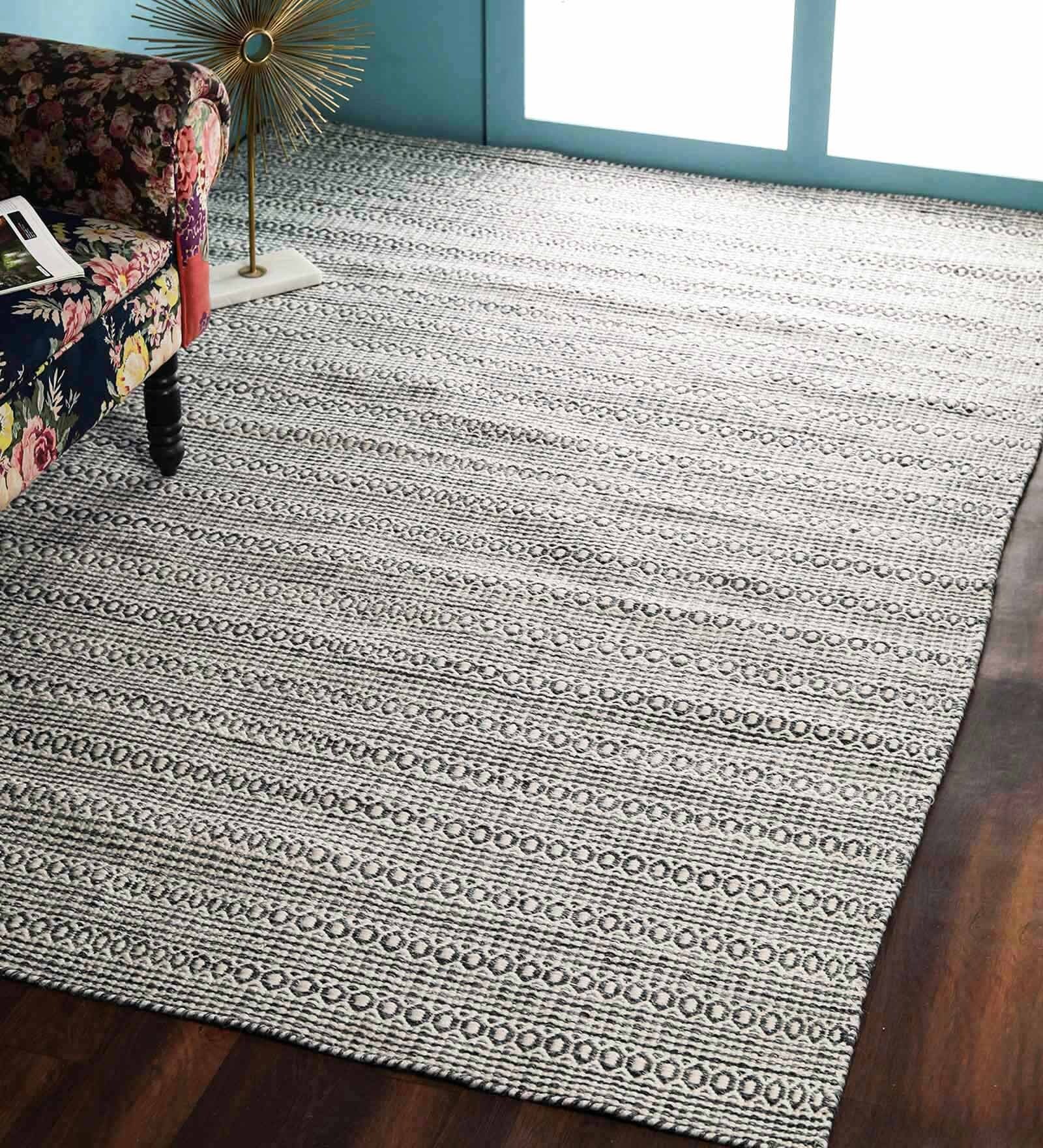 Grey Polyester Hand Woven 5 x 8 Feet Dhurrie