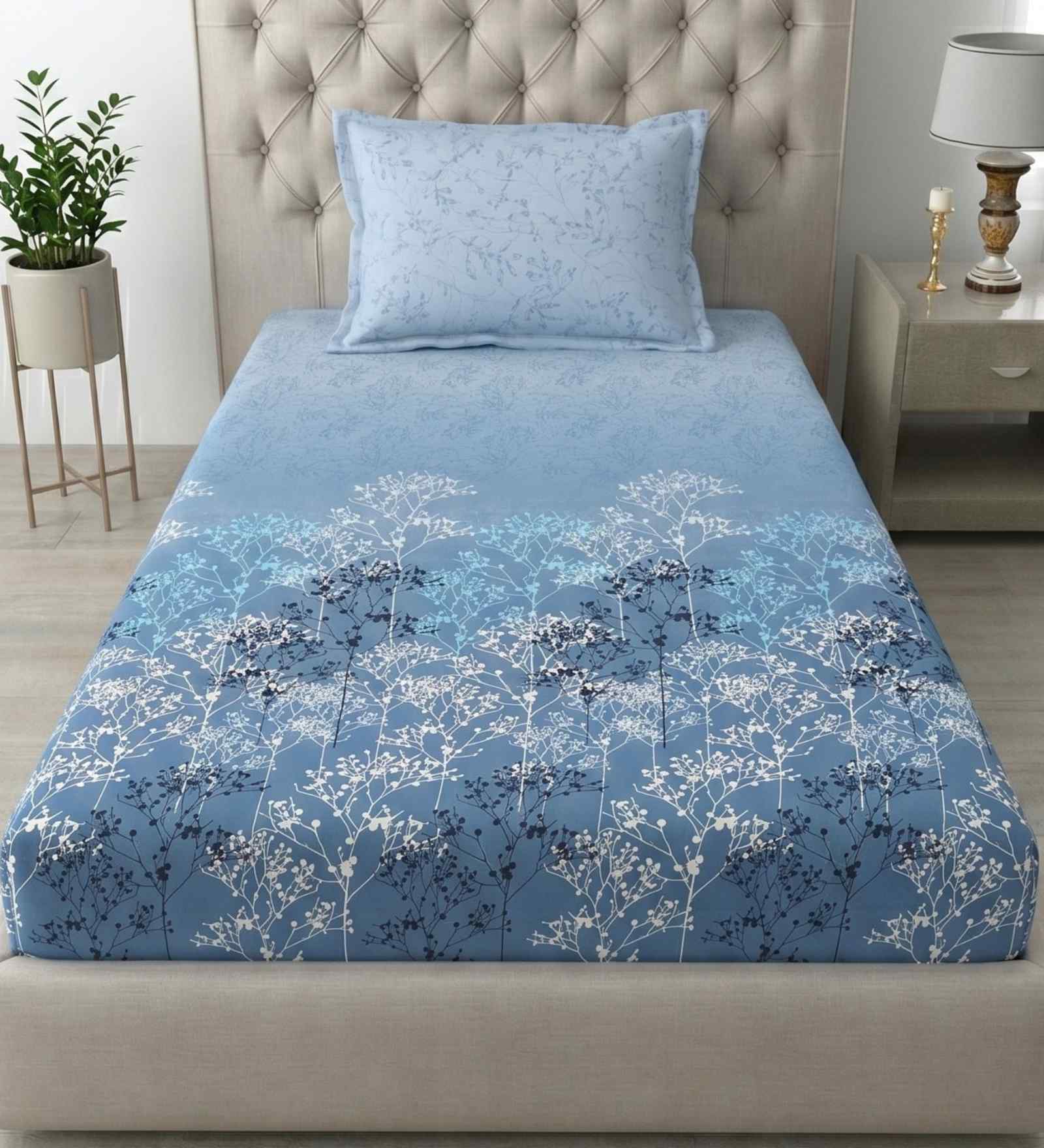 Blue Autumn Delight Single 186 TC Cotton With 1 Pillow Cover