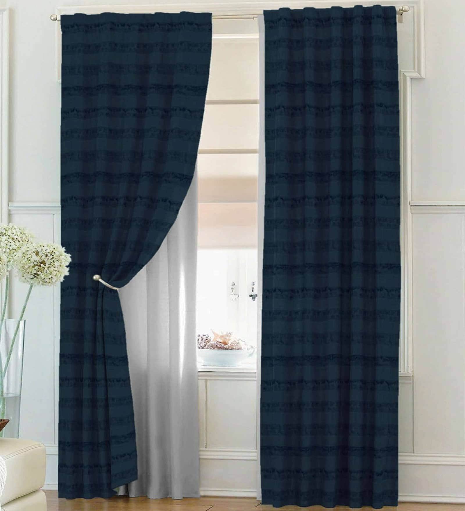 Blue Blackout Cotton 7 Feet Rod Pocket Door Curtain
