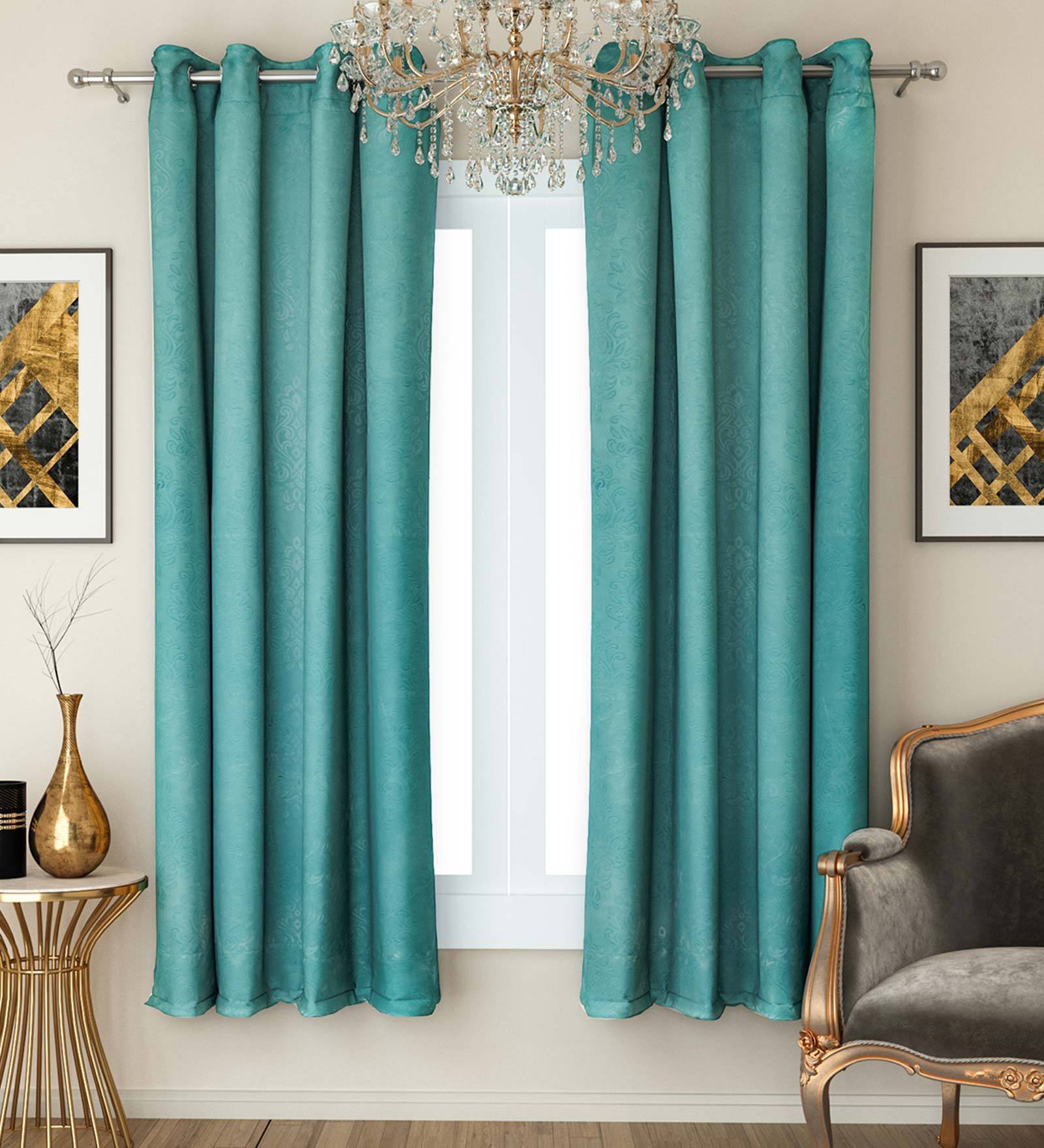 Faux Silk Blackout 5 Feet Eyelet Window Curtains (Set Of 2)