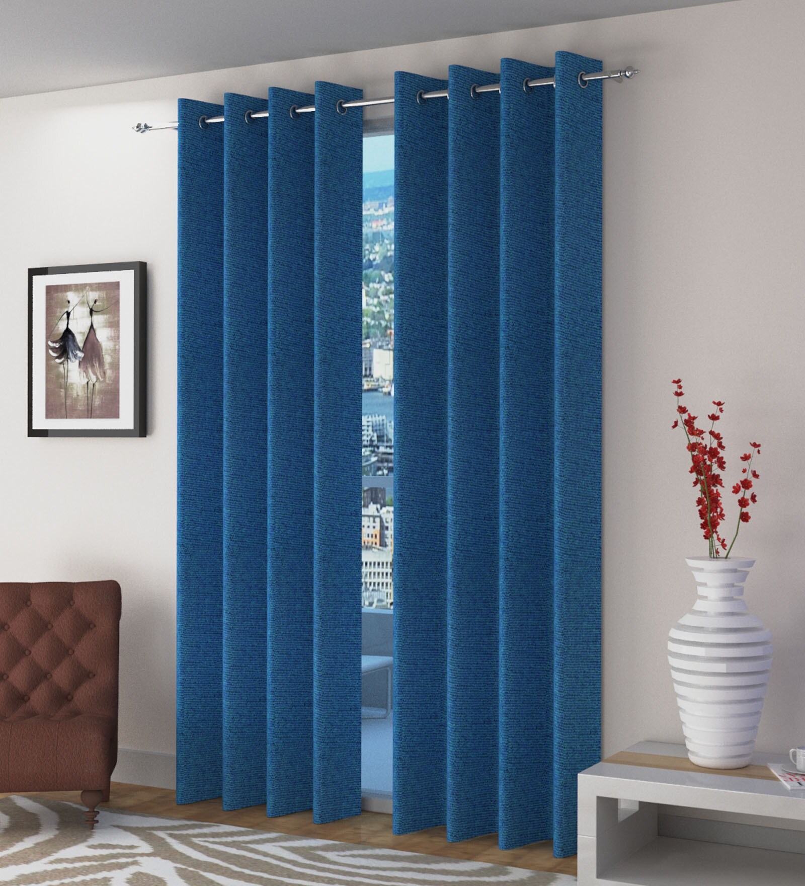 Blue Jute Light Filtering 9 Feet Eyelet Curtain (1 Piece)