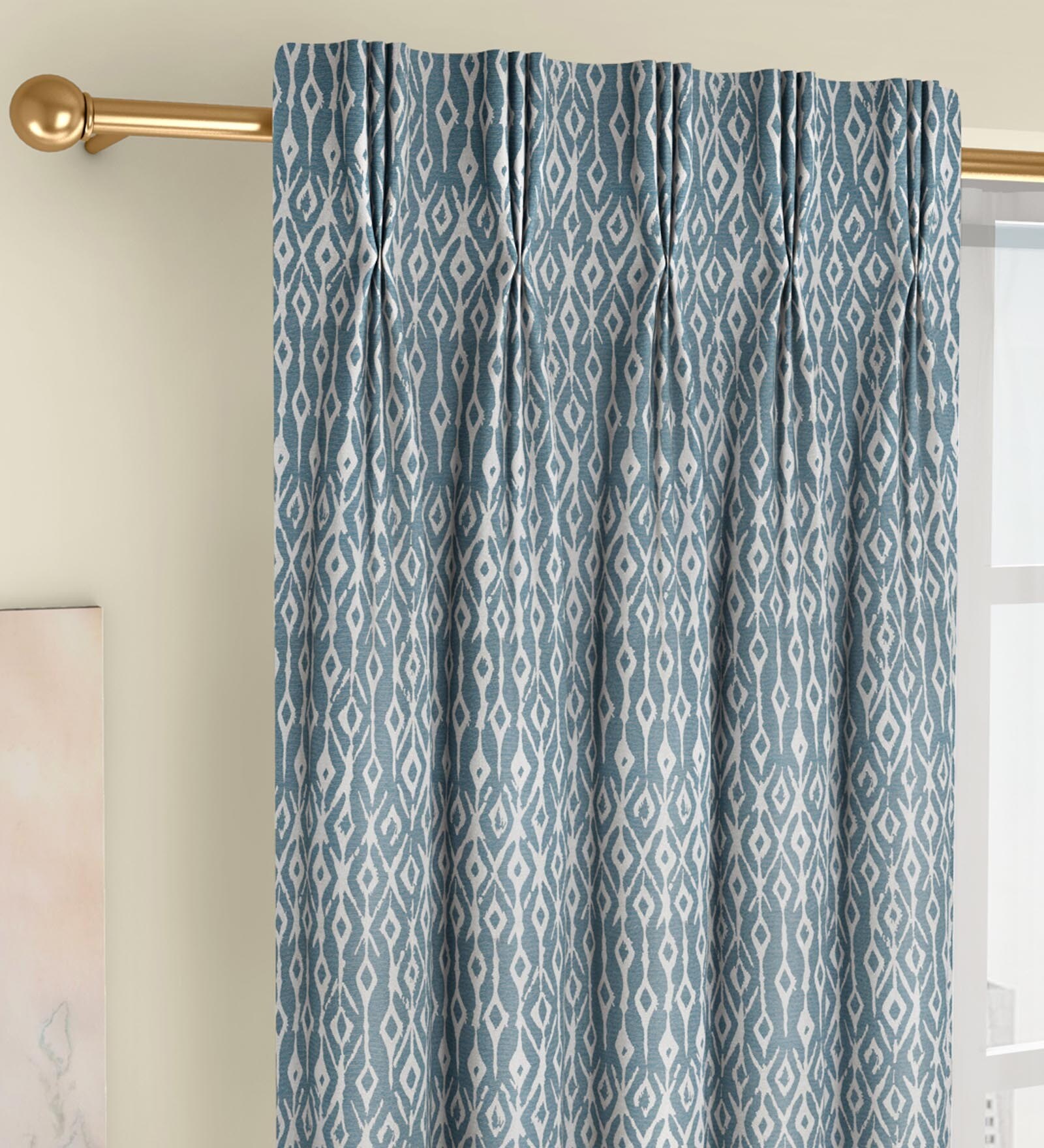 Blue Abstract Poly Cotton 7.5 Ft Light Filtering Pinch Pleat Door Curtains (Set of 2)