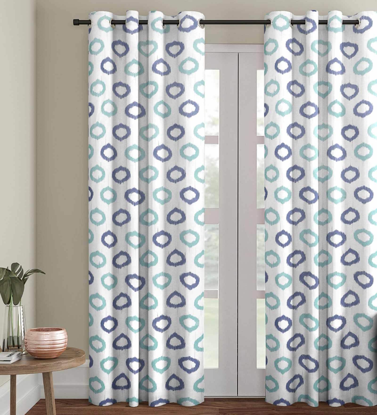 White Polyester Velvet Geometric 7FT Light Filtering Eyelet Door Curtains (Pack of 1)