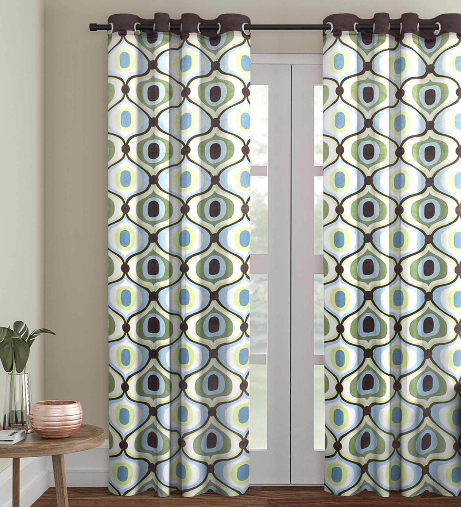 Multicolour Polyester Velvet Geometric 7FT Light Filtering Eyelet Door Curtains (Pack of 1)