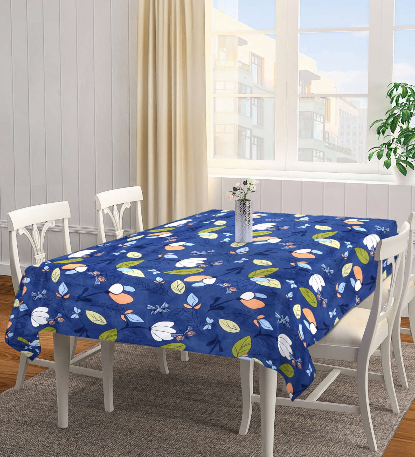 Blue Blended Cotton Leaf 72x52 Inches Table linen