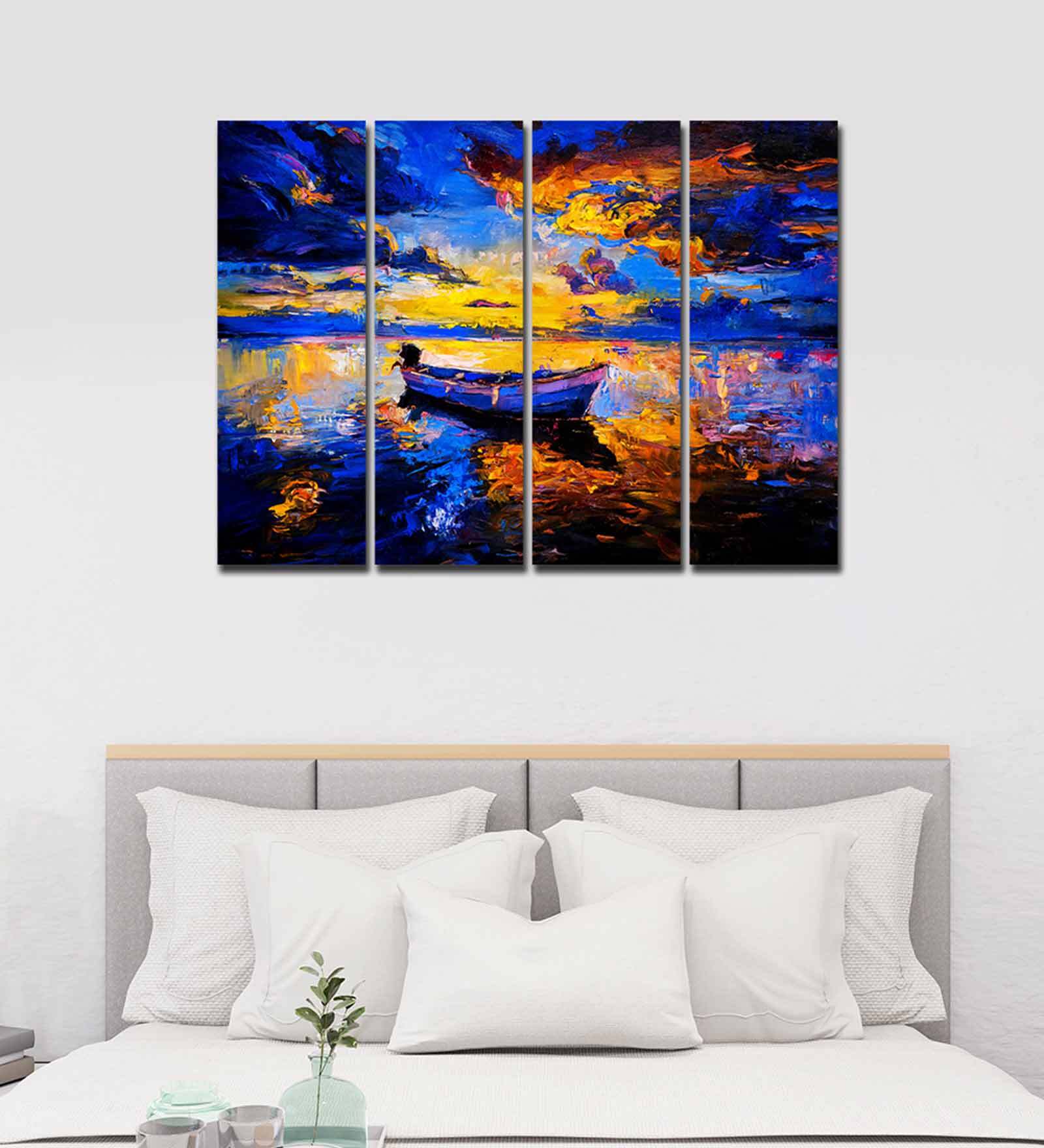 Blue Boat Canvas Wall Painting