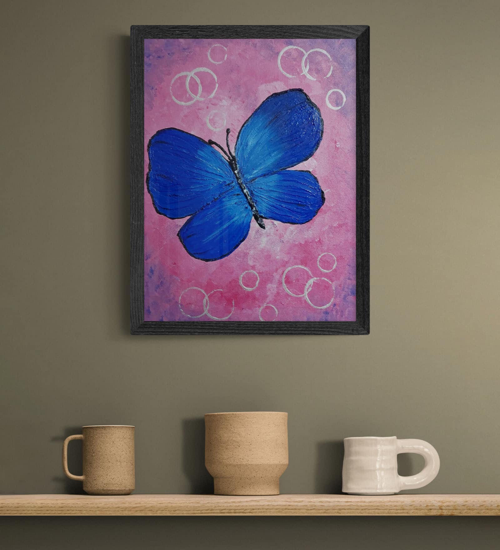 Blue Butterfly Handmade Acrylic Paint On Canvas Unframed