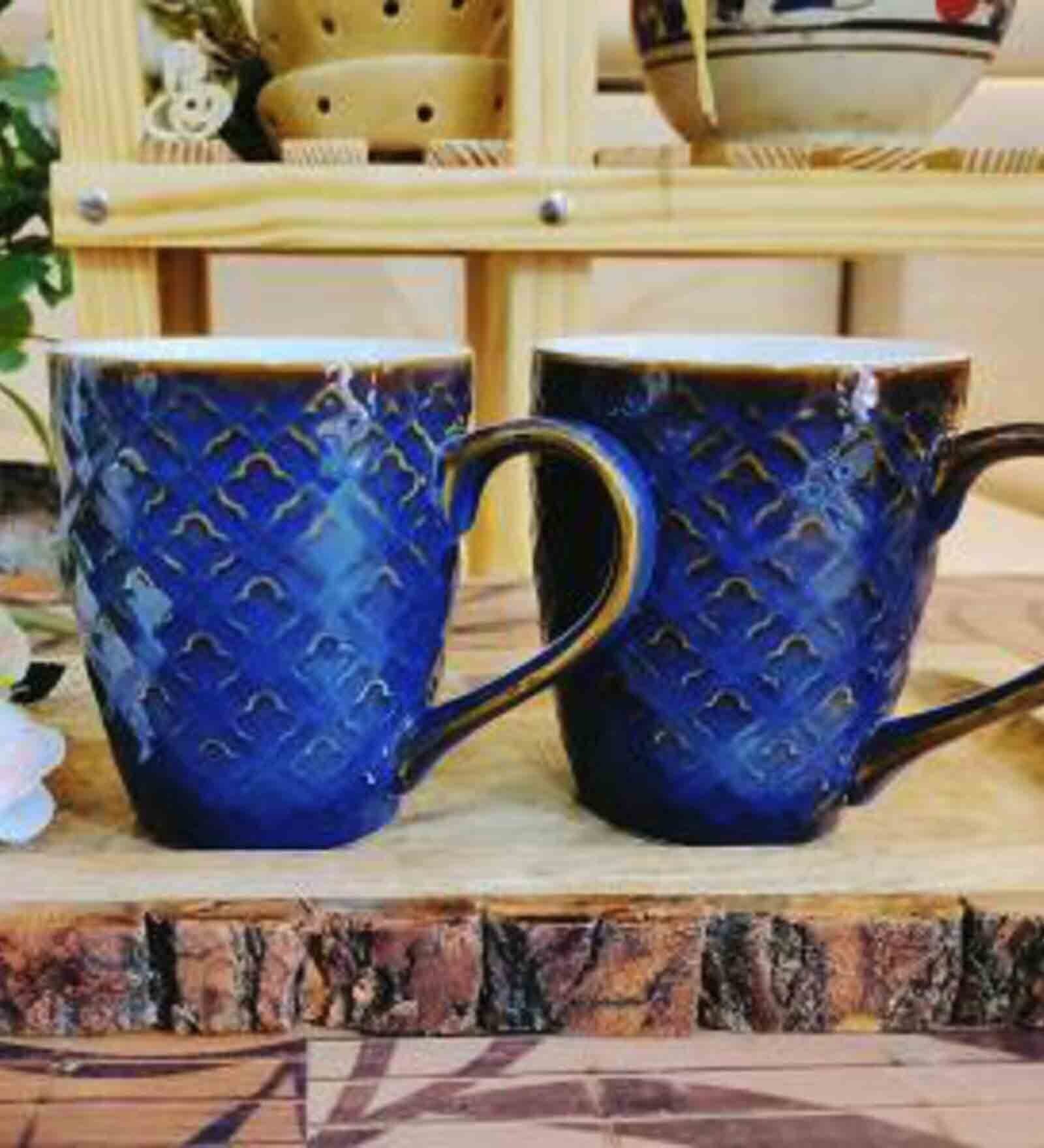 Blue Ceramic  320 ml ( Set of 2) Coffee Mug