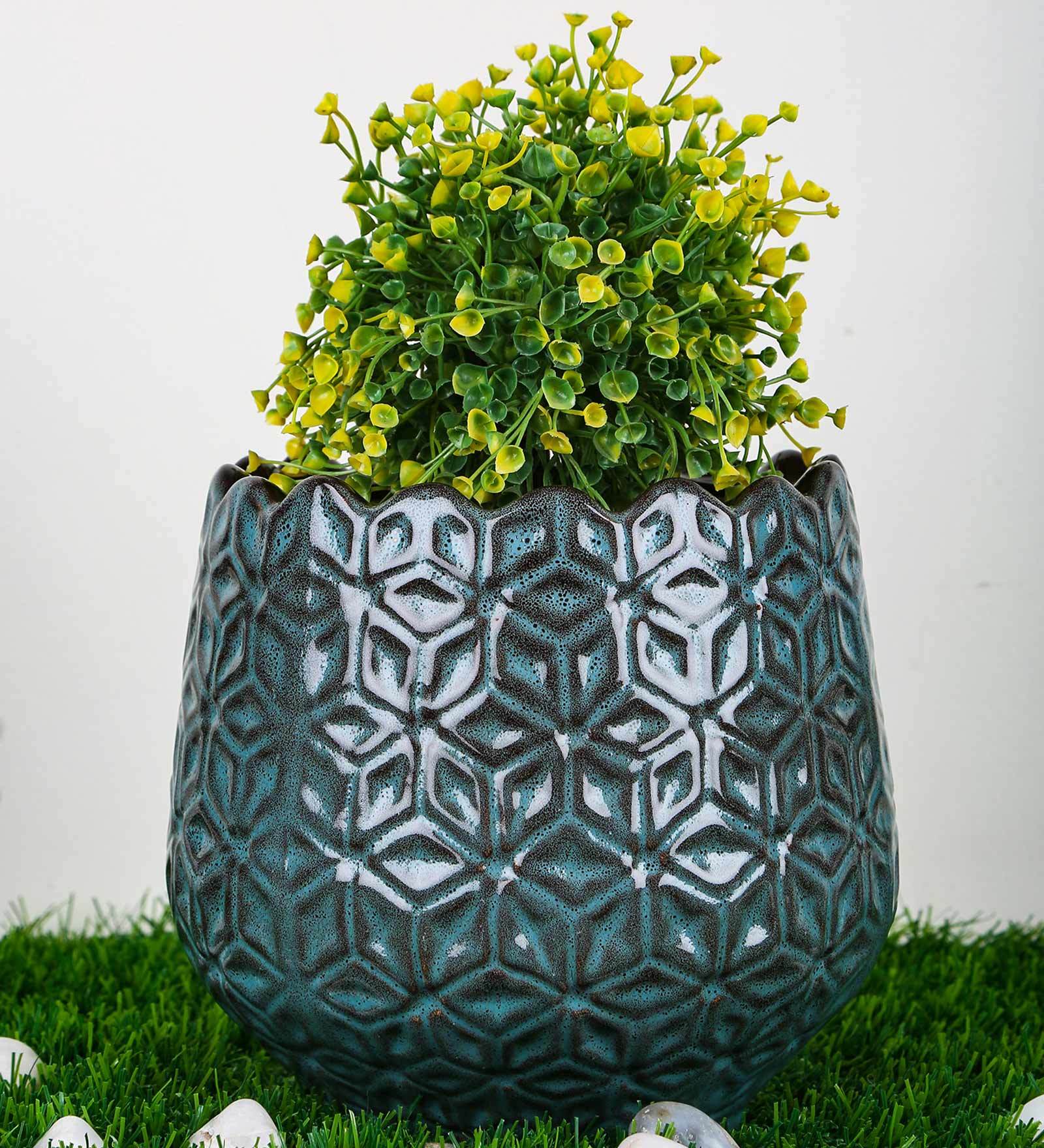 Blue Ceramic Cutting Pineapple Shape Planter