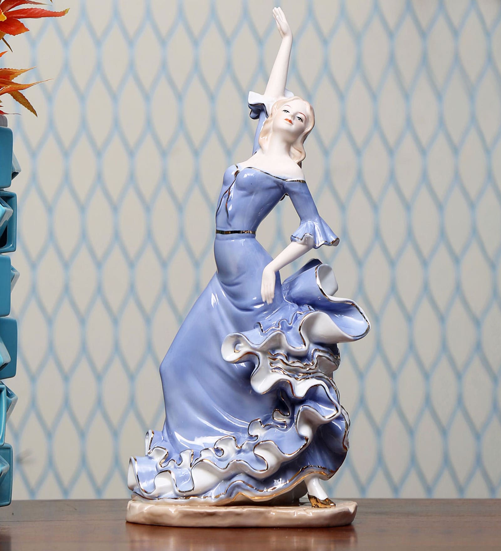 Buy Blue Ceramic Dancing Lady Showpiece Blue By home Online Human Figurines Human Figurines