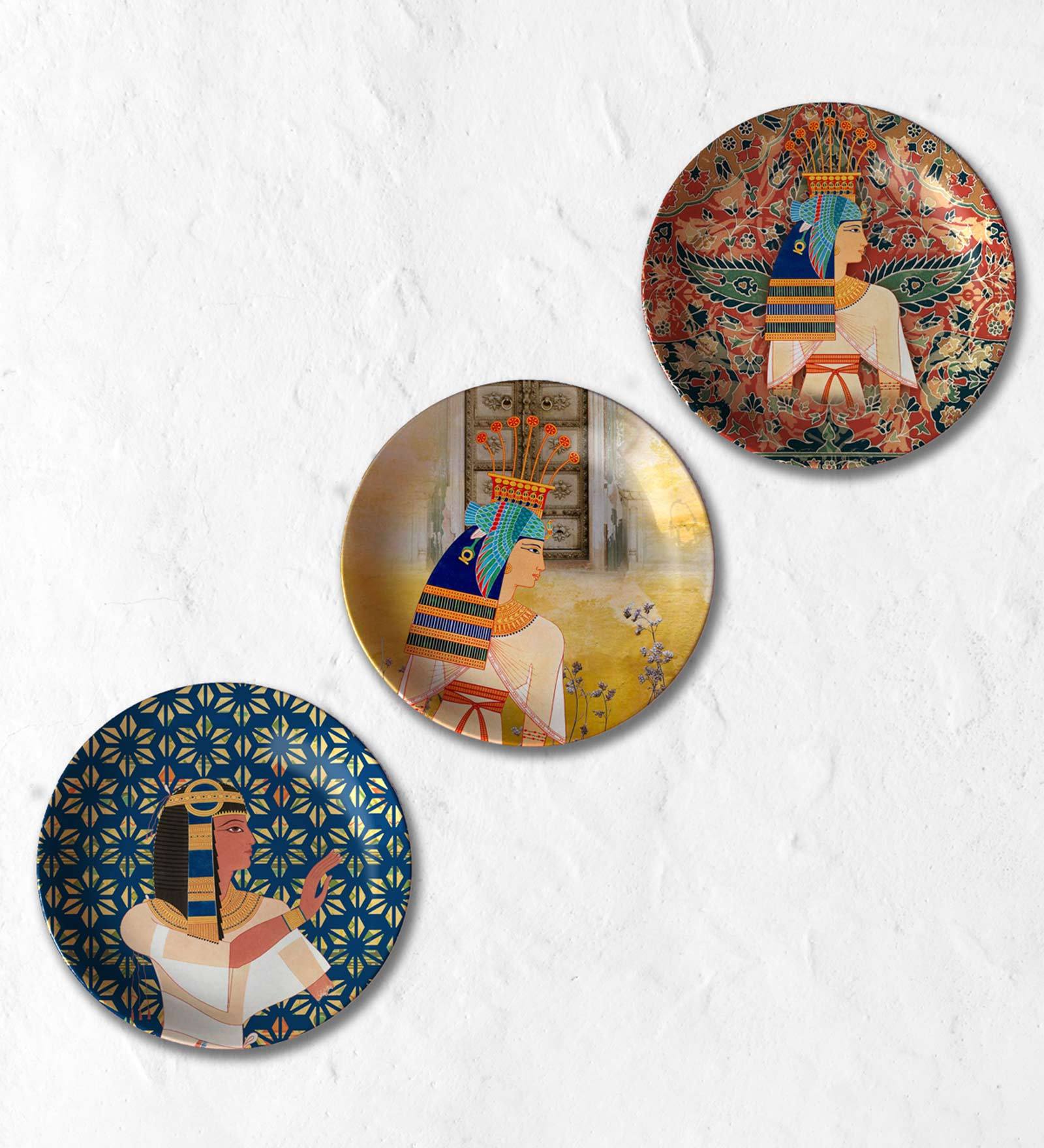 Buy Blue Ceramic Kings and Queens Wall Plate Set of 3 by Cyahi Online