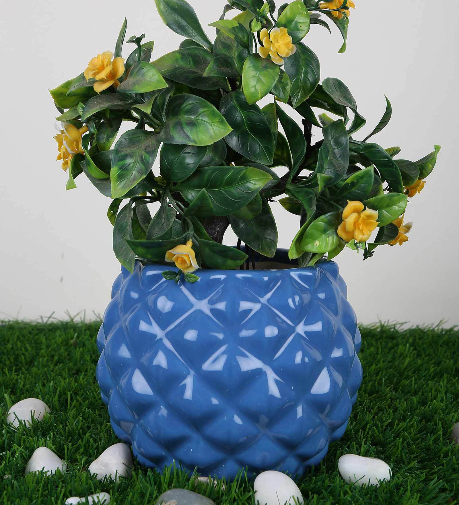 Blue Ceramic Pineapple Bowl Shape Planter