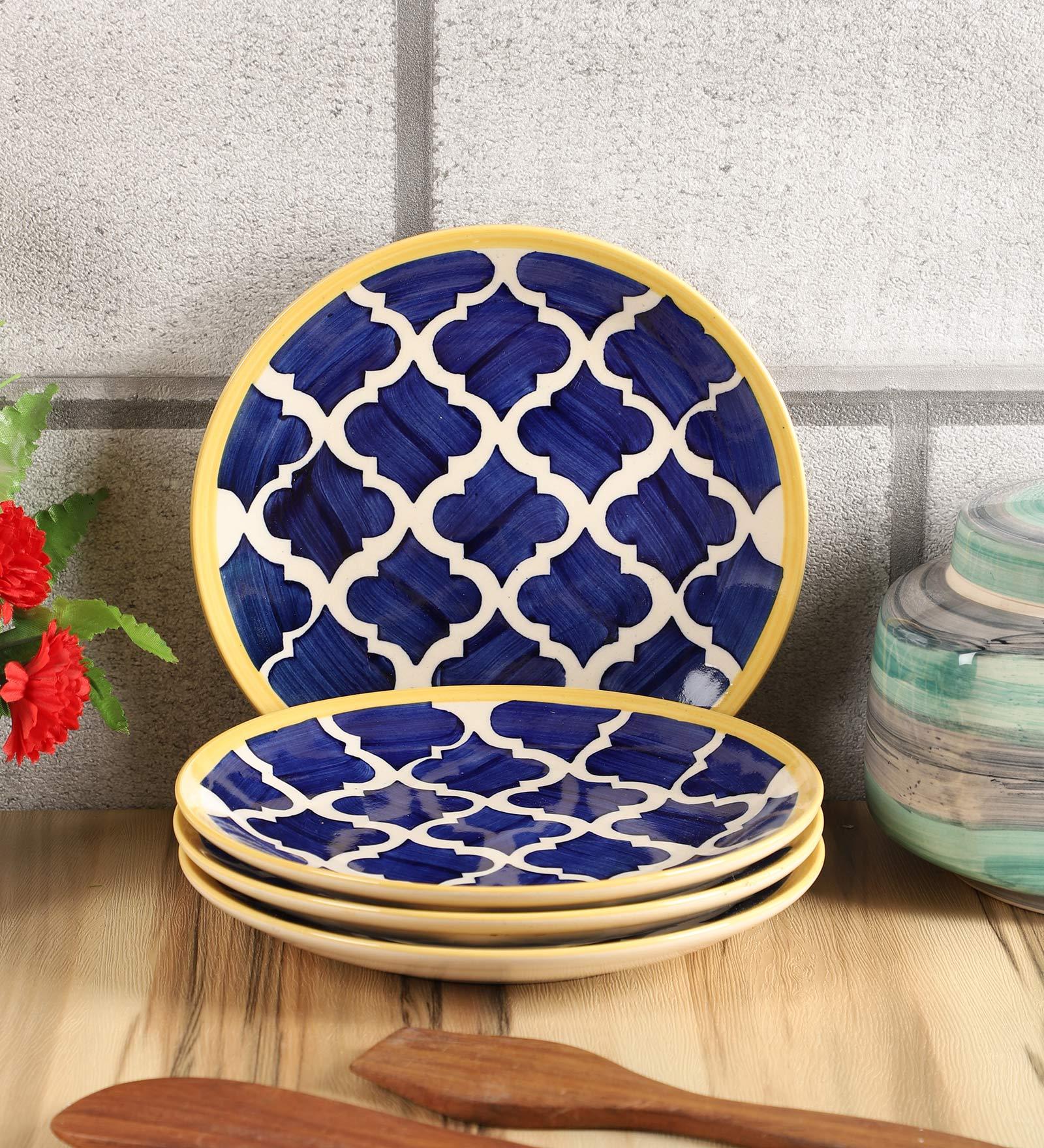 Textured 8 Inch Blue Ceramic (Set of 4) Dinner Plate