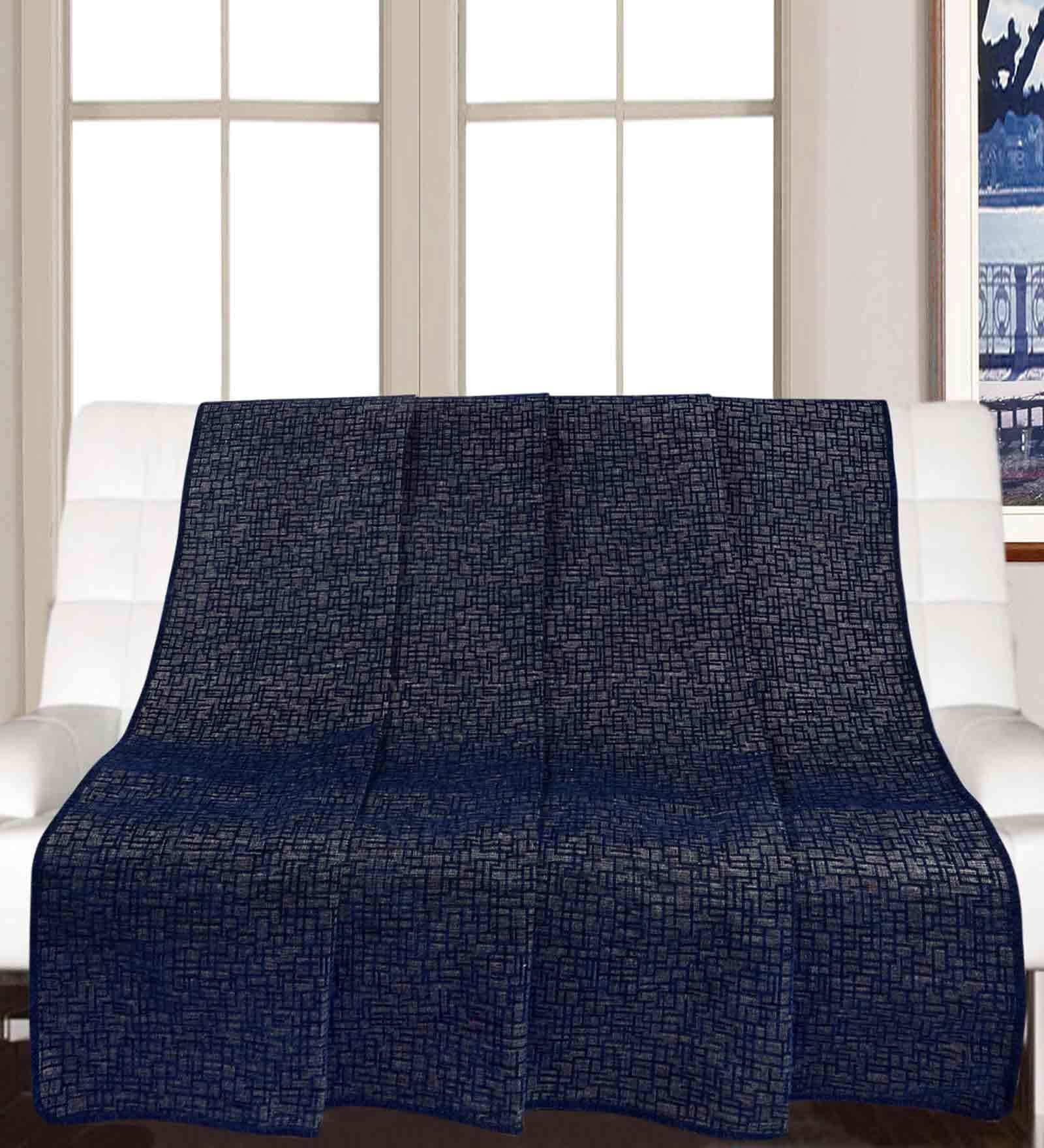 Blue Chenille Solid 83x55 inch Machine Tufted Throw