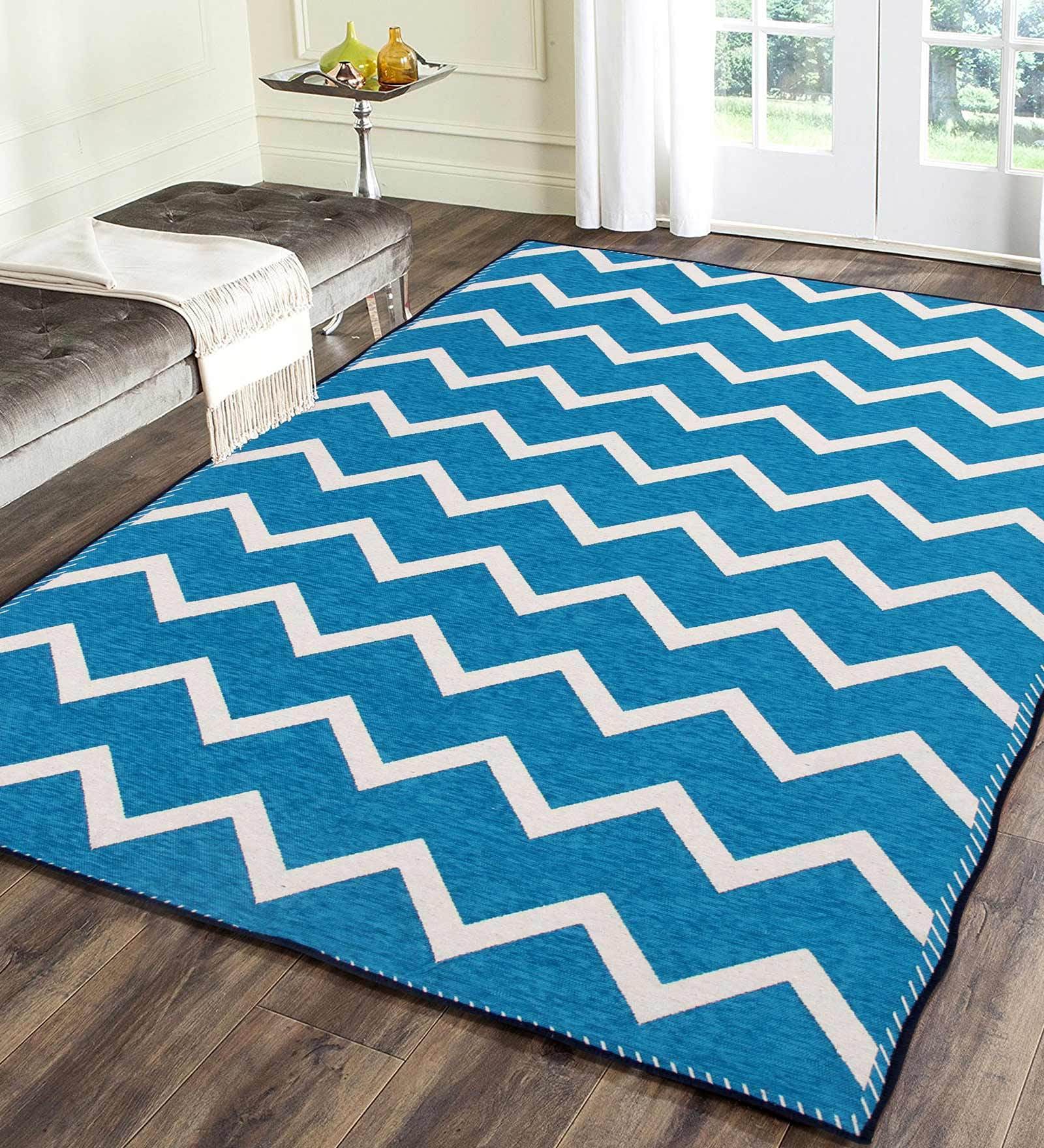 Blue Chenille Abstract 4 X 6 Feet Machine Made Carpet