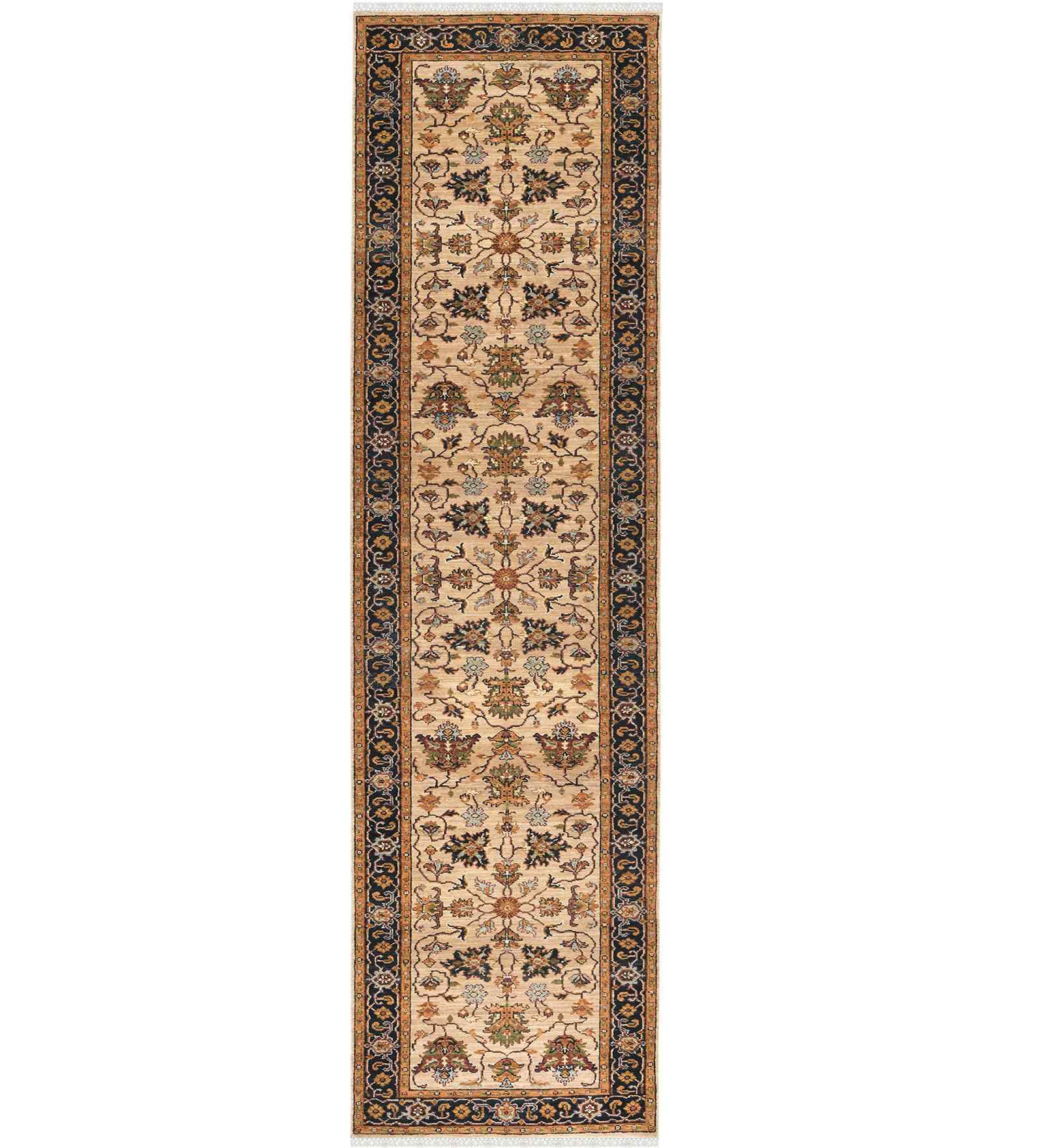 Blue Classic Wool 2.6"x10 Feet Hand Made Rectangle Carpet