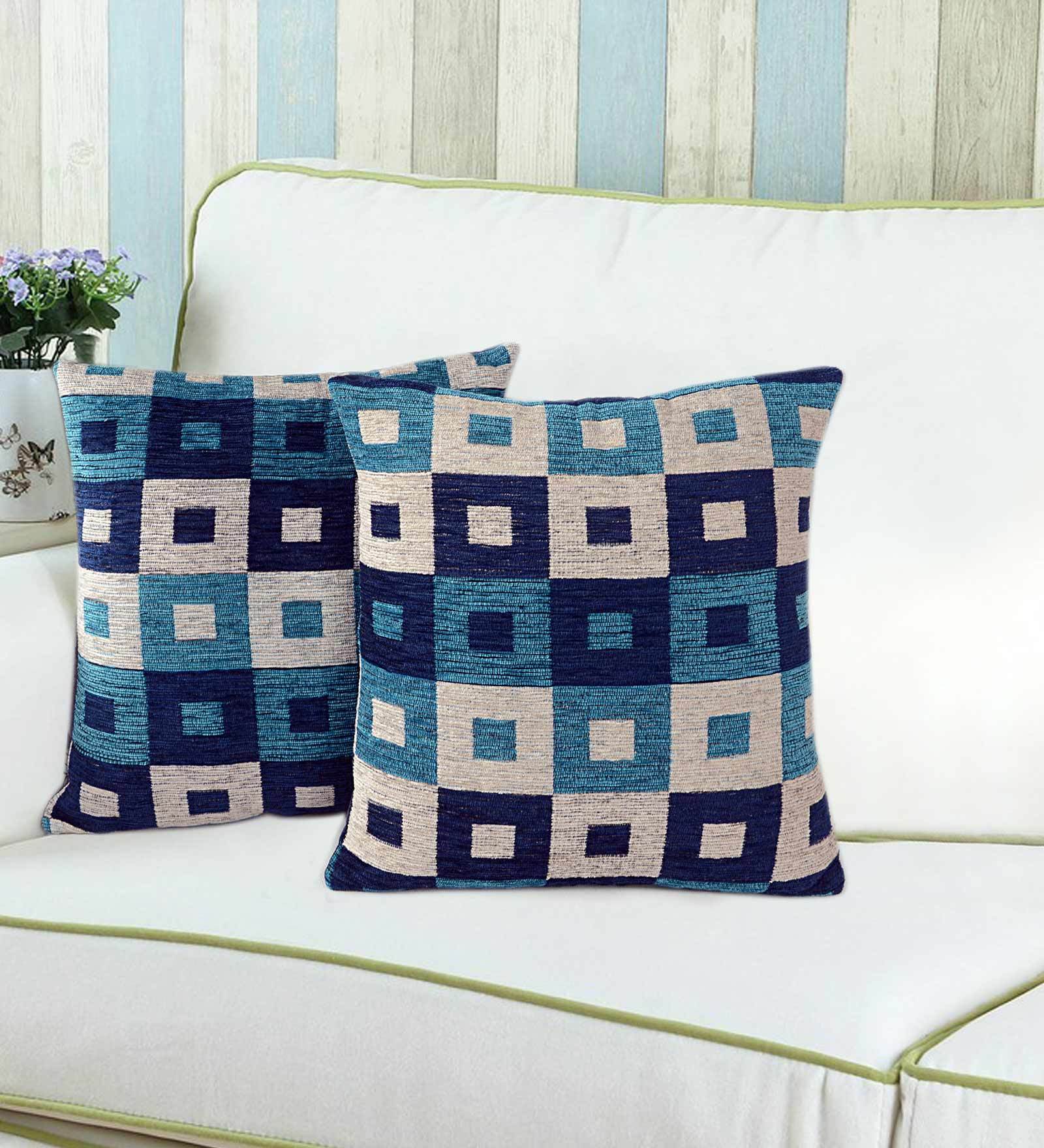 Chenille Geometric Pattern 16x16 Inch Cushion Covers (Set Of 2)