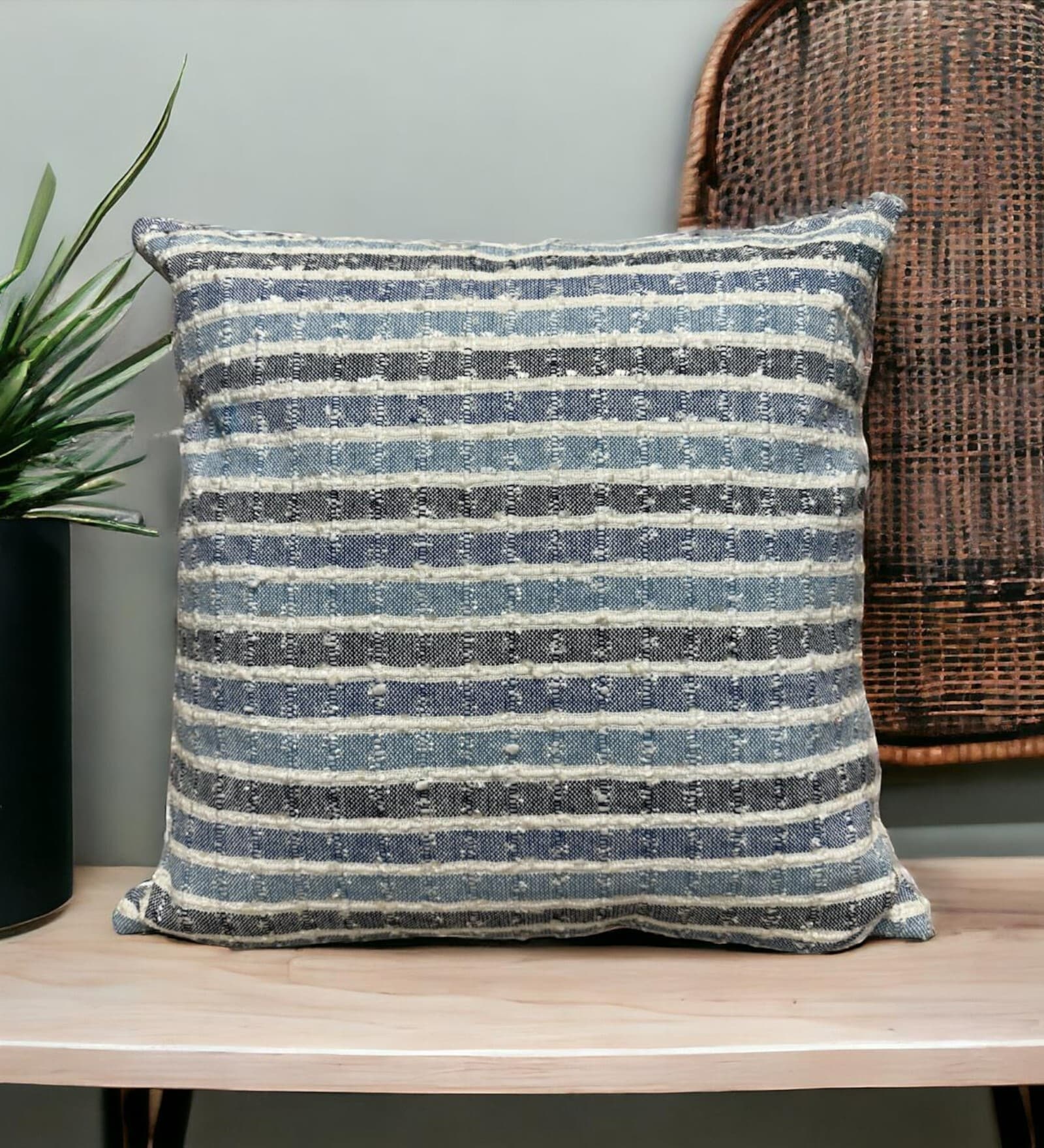 Blue Cotton  Checkered 16x16 inches Cushion Cover