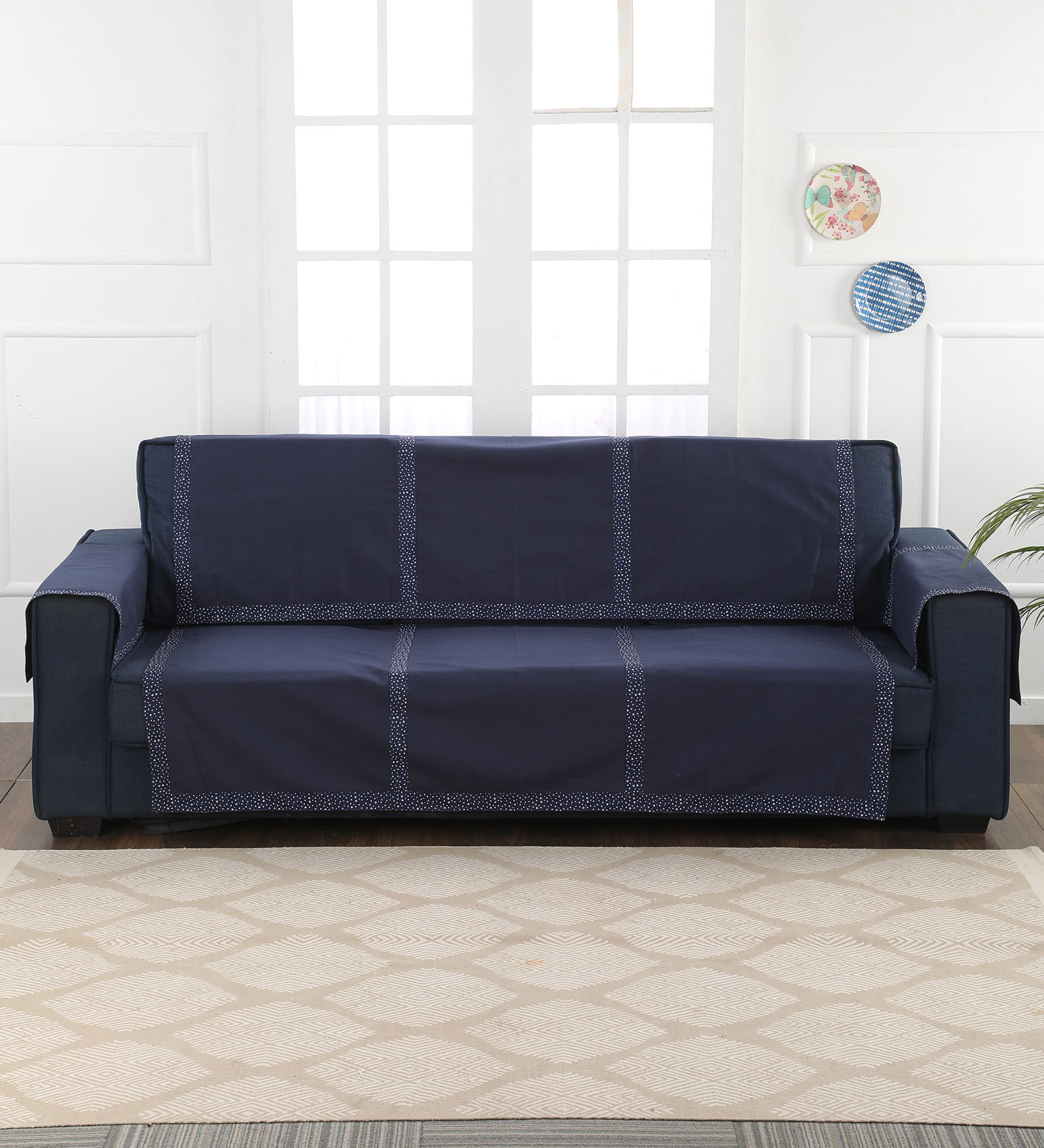 Buy Blue Cotton 3 Seater 36x24 Inch Sofa Cover by Kirti Finishing at 11