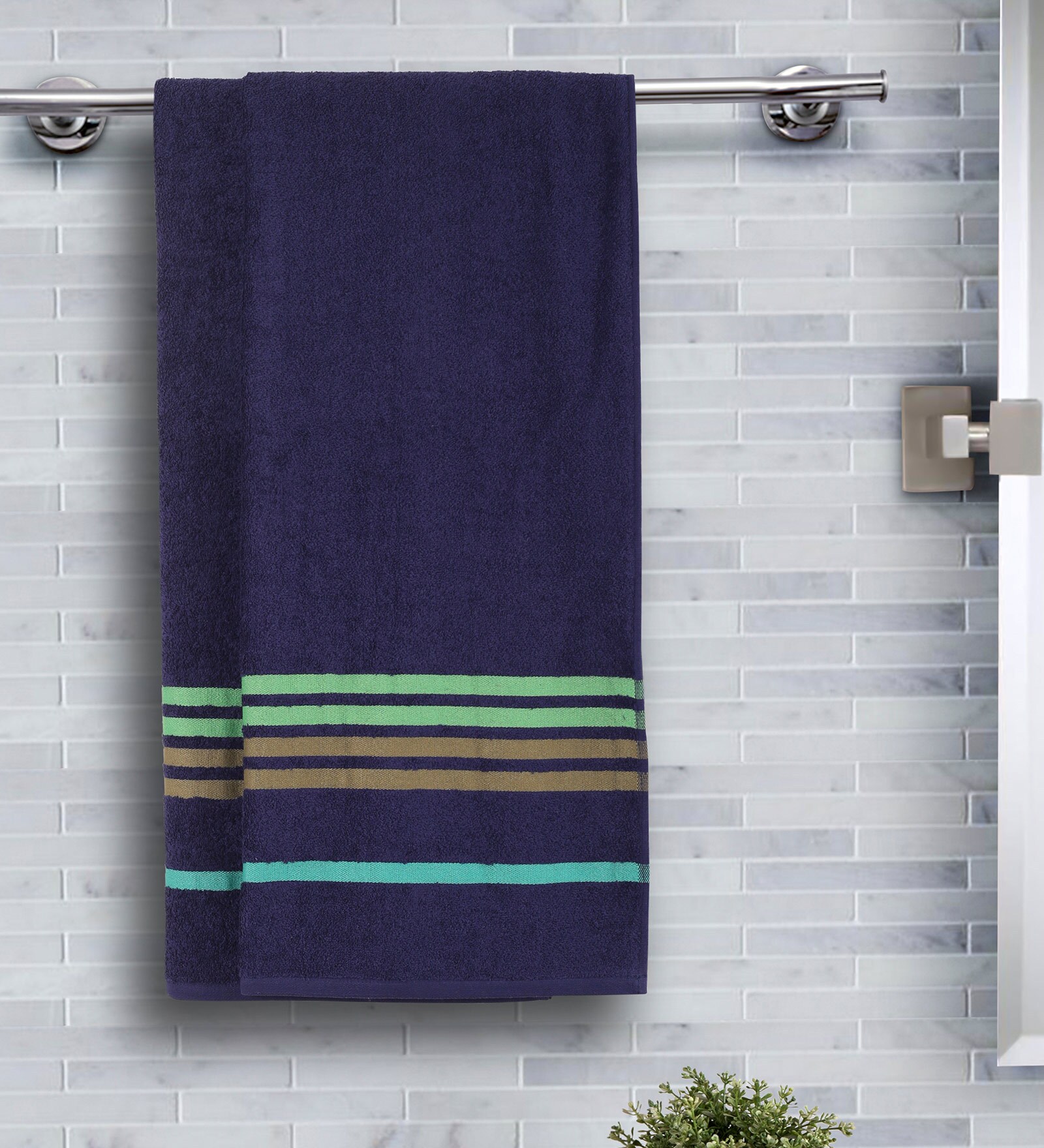 Blue Solid 450 GSM Cotton (Set of 2) Bath Towel