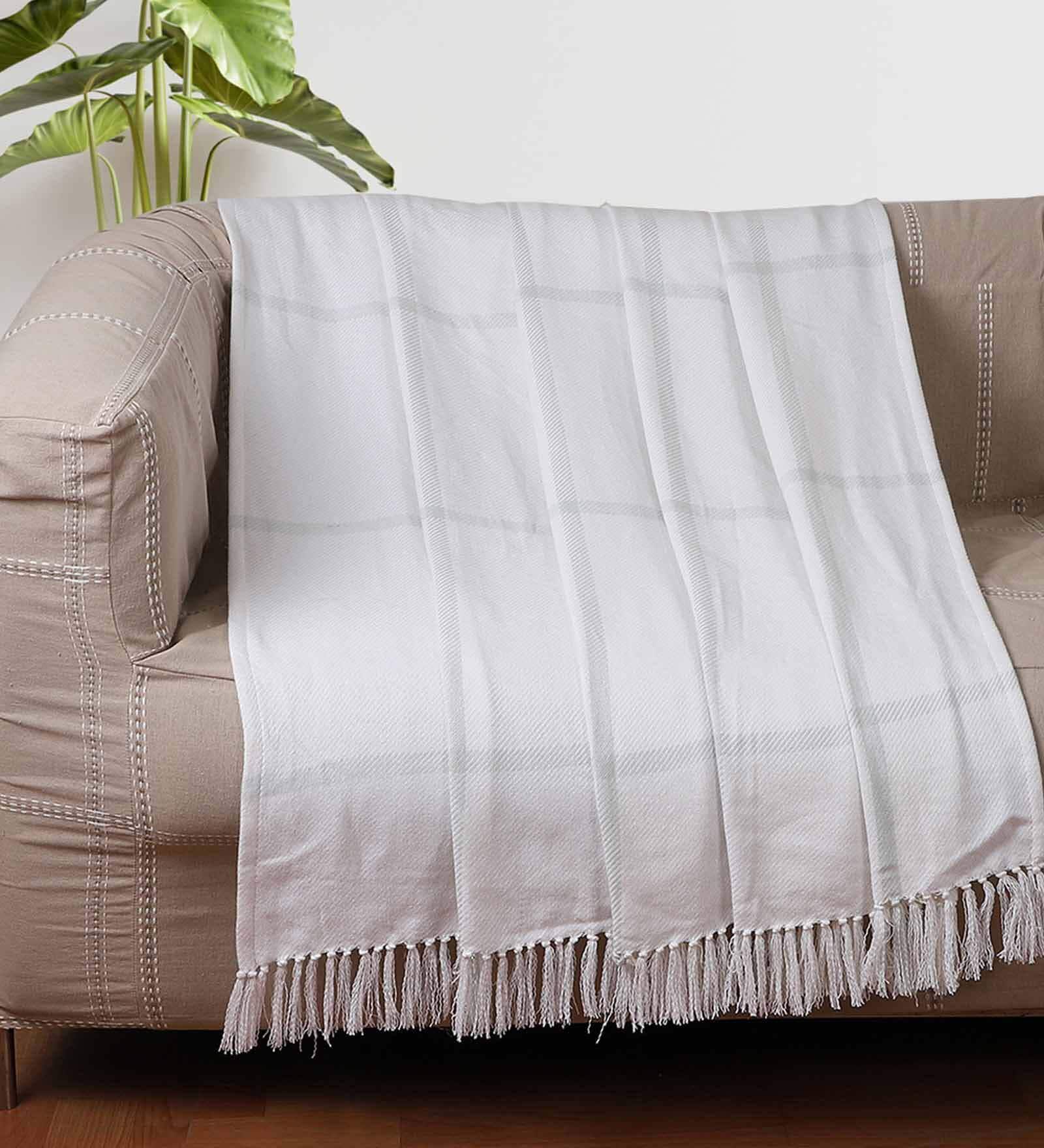 Buy Blue Checkered Cotton 60x50 Inches Sofa Throw by Jamio Firati at 45