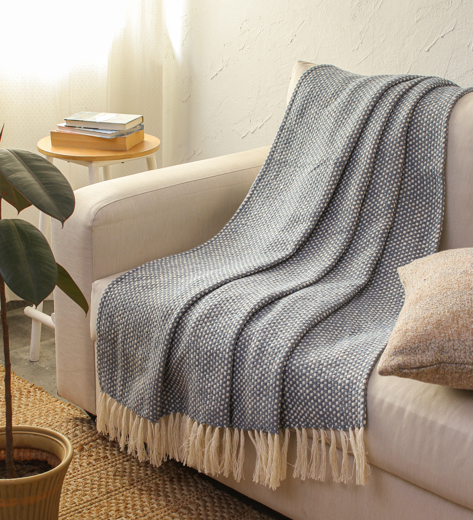 Blue Cotton 52x60 Inches Sofa Throw
