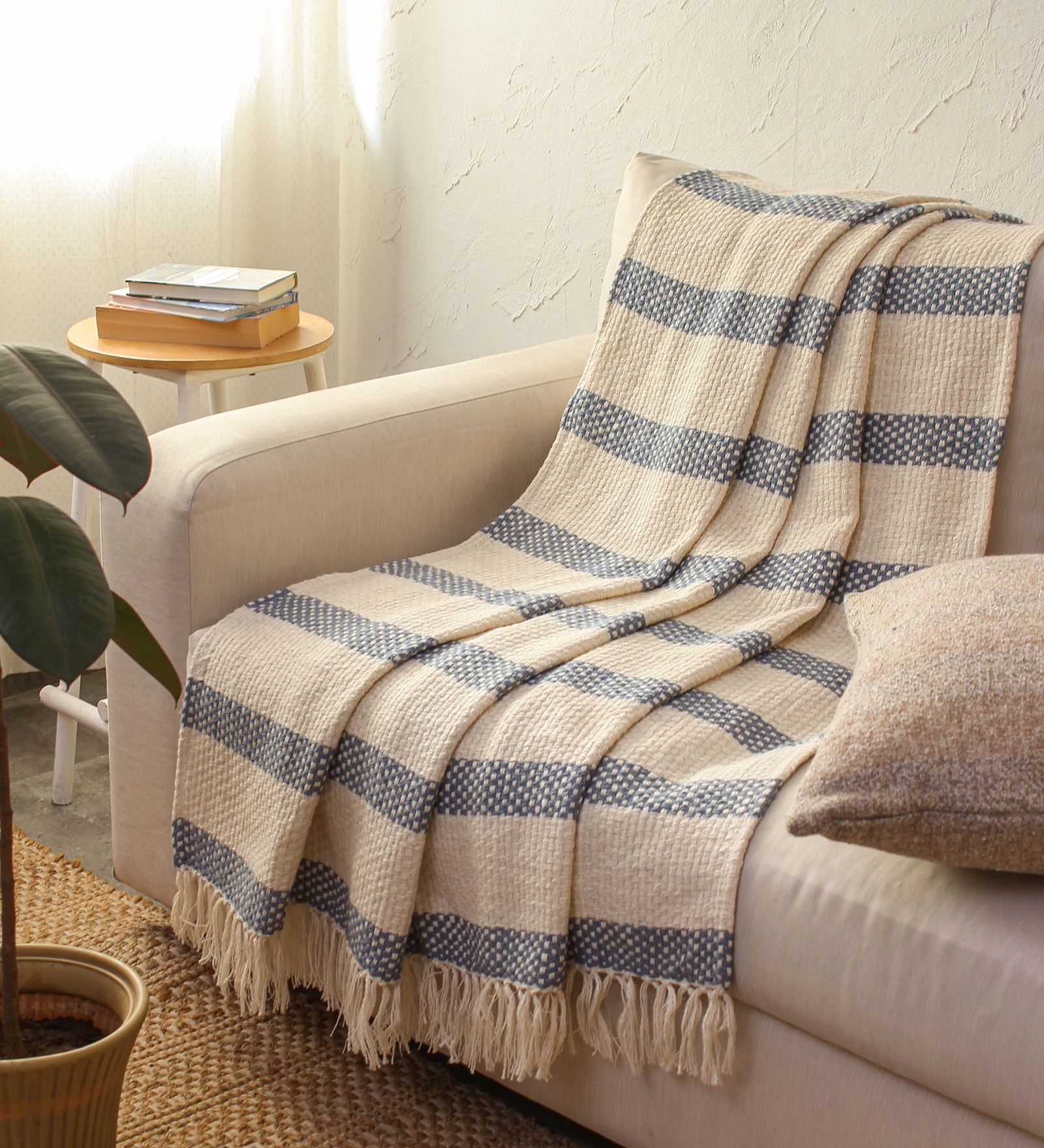 Blue Cotton 52x60 Inches Sofa Throw