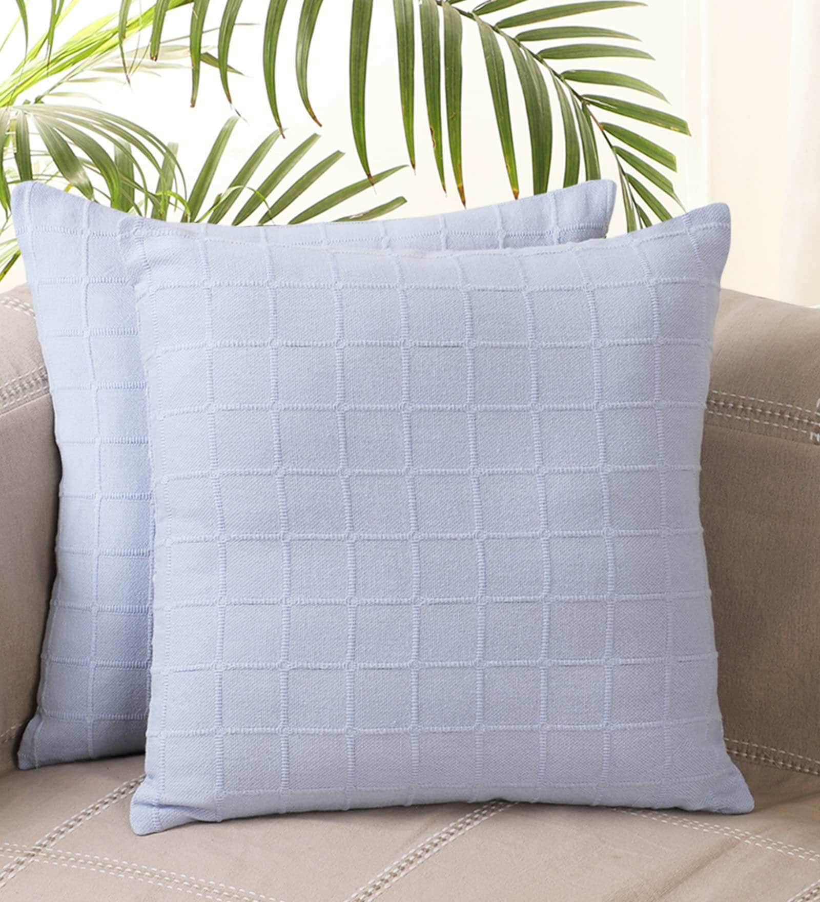 Blue Geometric Cotton 16x16 Inches Cushion Covers (Set of 2)