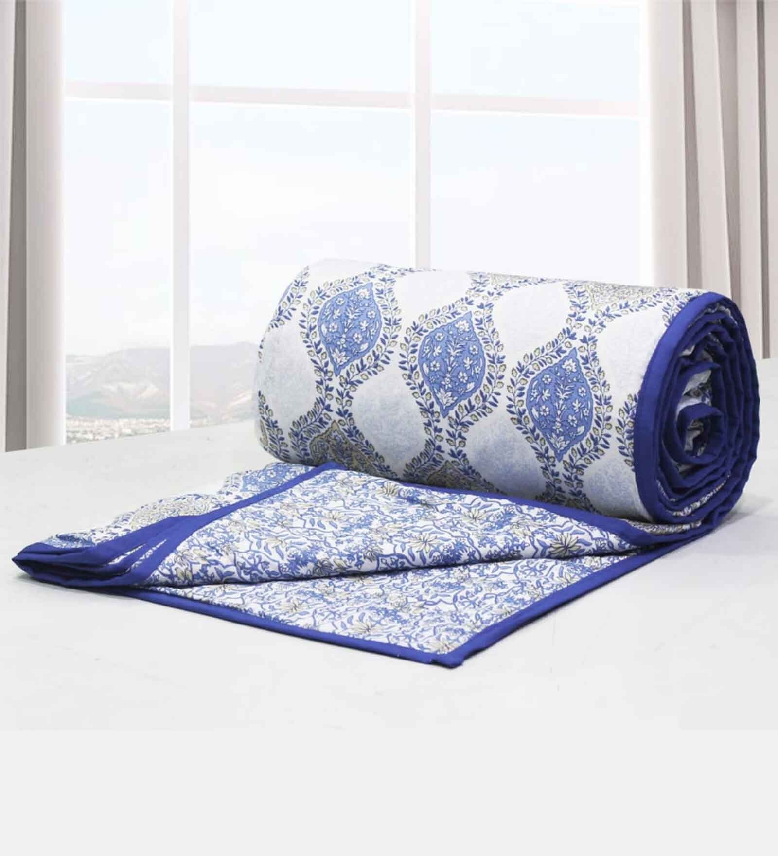 Blue Cotton Abstract 144 TC Single Dohar