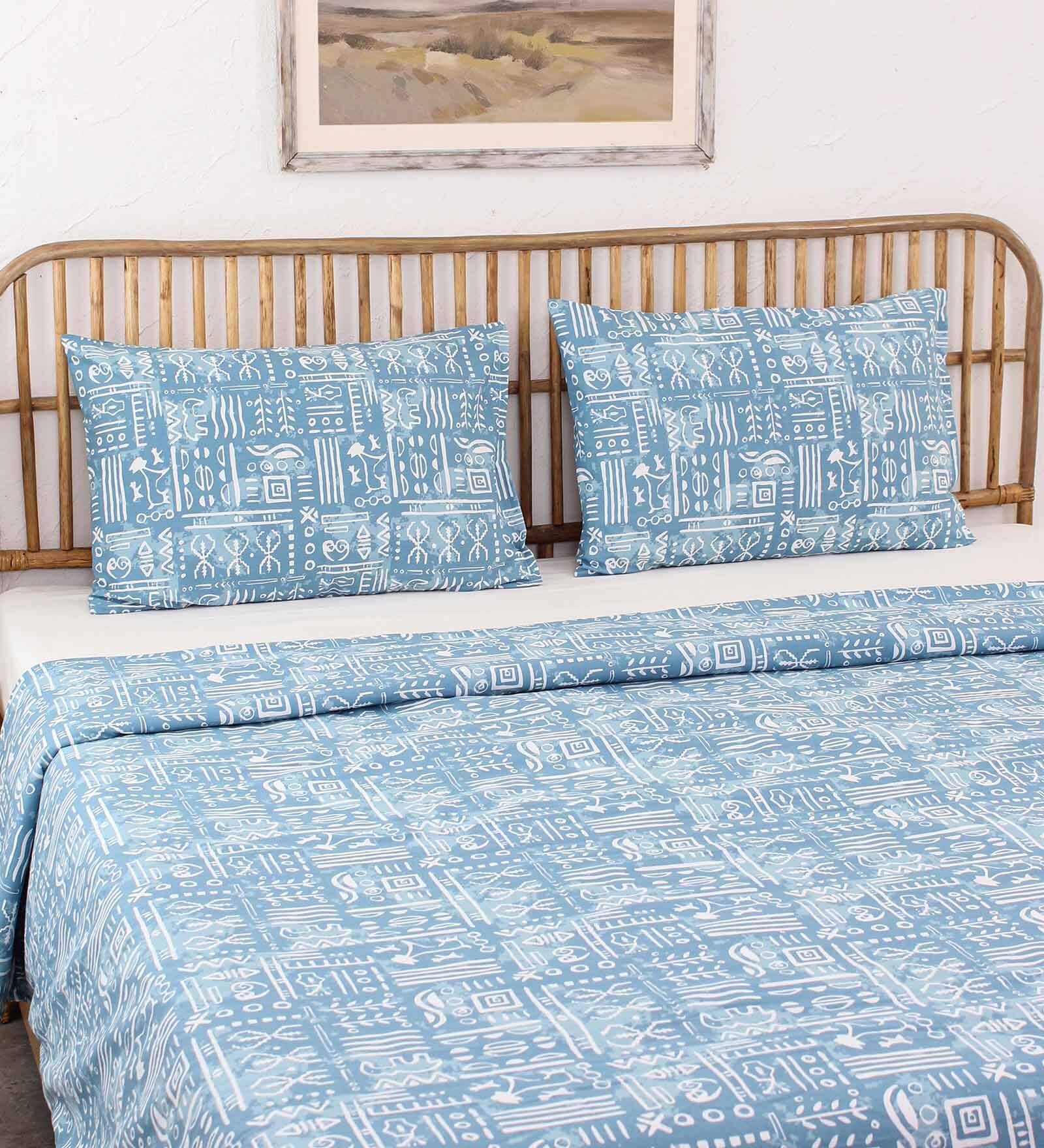 Blue Cotton Abstract 180 GSM Single Bed Dohar