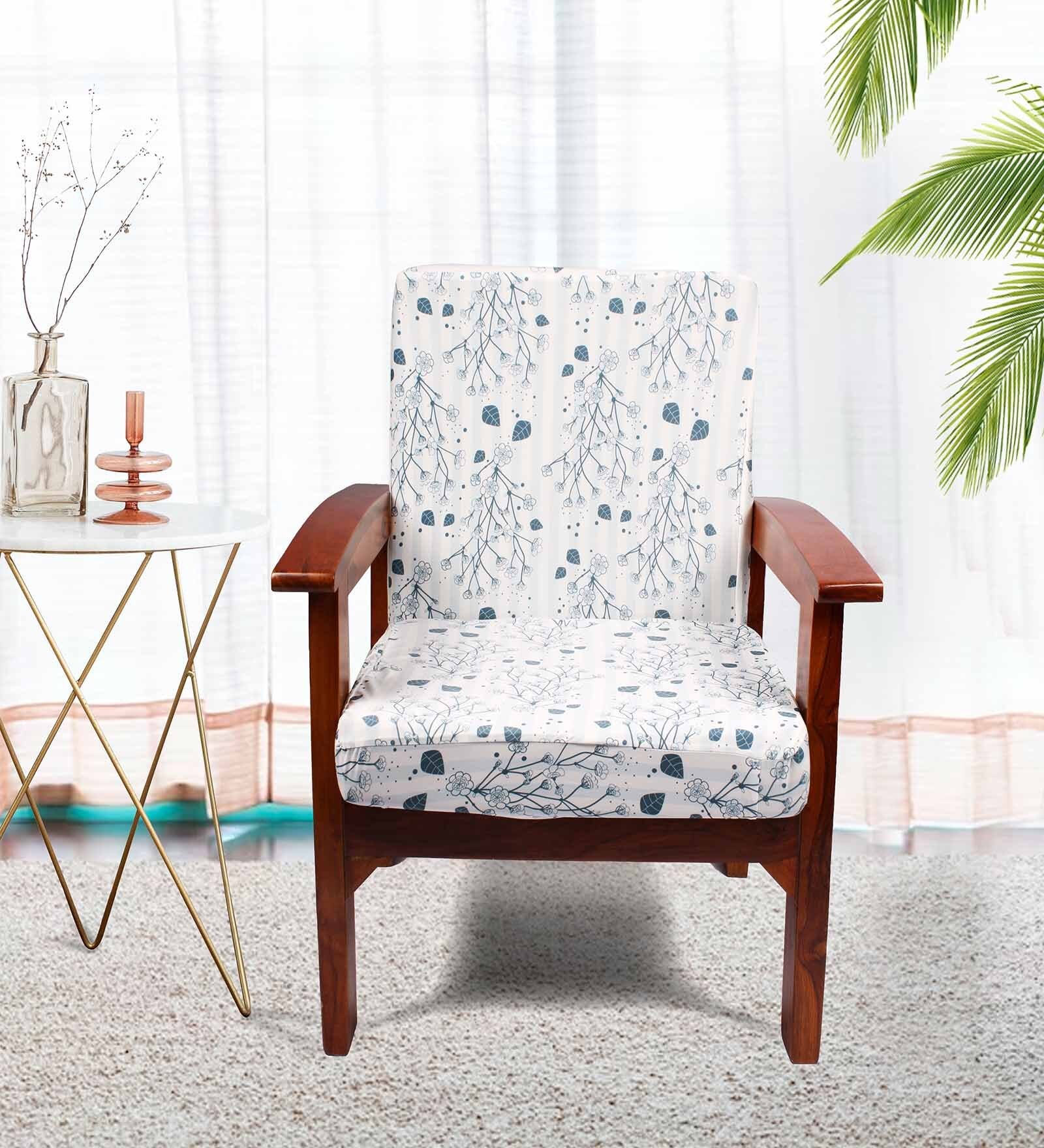 Blue Cotton Abstract 20x20 Inches 1 Seater Sofa Chair Covers (Pack of 4)