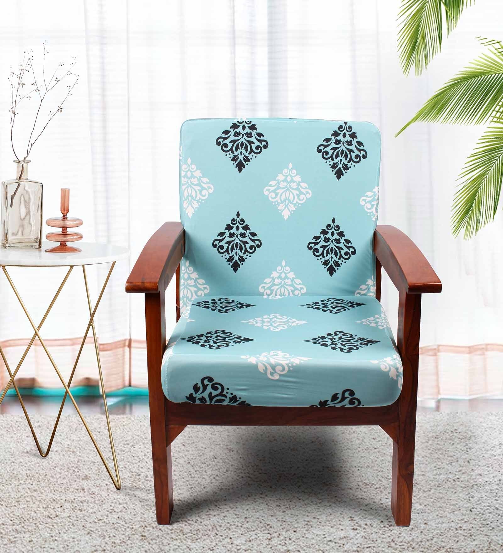 Blue Cotton Traditional 20x20 Inches 1 Seater Sofa Chair Covers (Pack of 4)