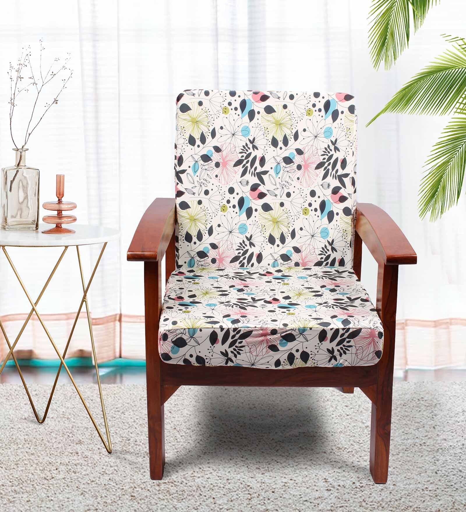 Blue Cotton Abstract 20x20 Inches 1 Seater Sofa Chair Covers (Pack of 4)