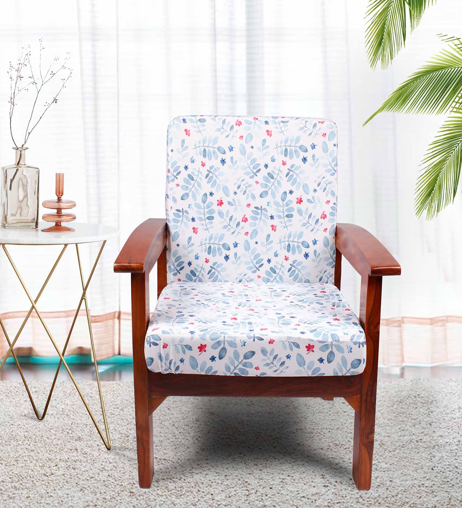 Blue Cotton Abstract 20x20 Inches 1 Seater Sofa Chair Covers (Pack of 4)