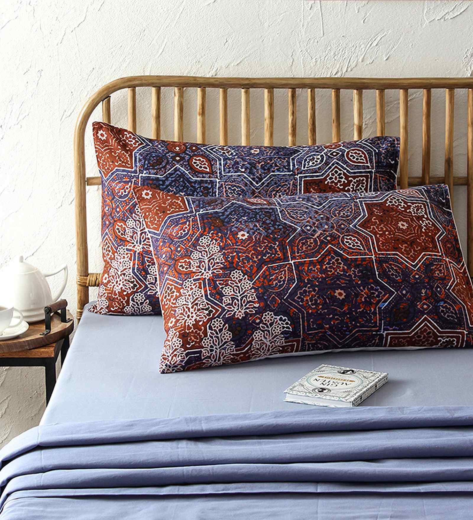 Blue Cotton Abstract 28x18 inches Pillow Cover Set of 2