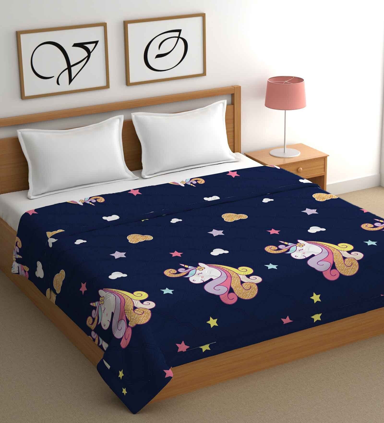 Blue Cotton Abstract 400 GSM Double Bed Comforter