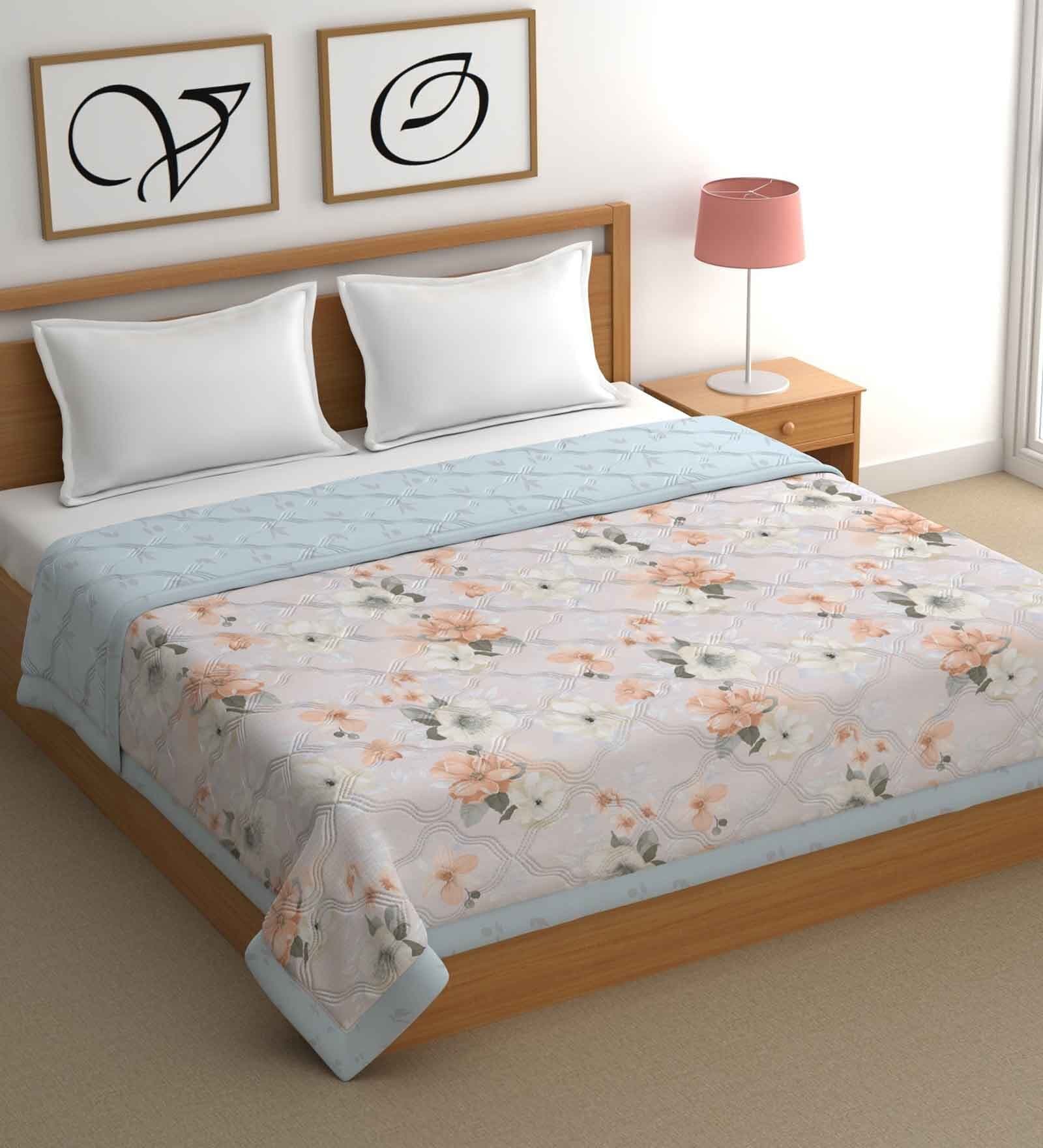 Blue Cotton Floral 500 GSM Double Bed Comforter