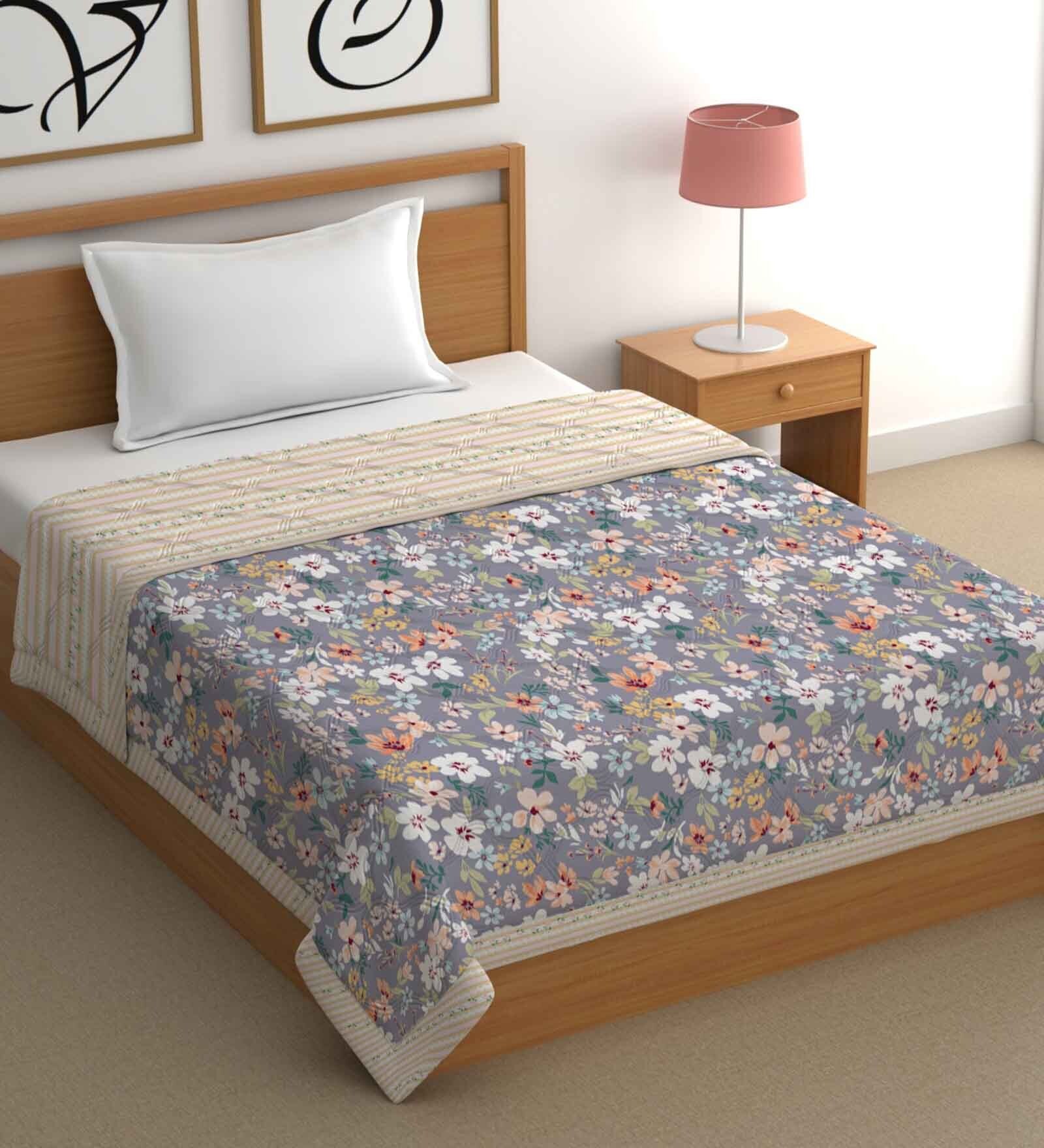 Blue Cotton Floral 500 GSM Single Bed Comforter
