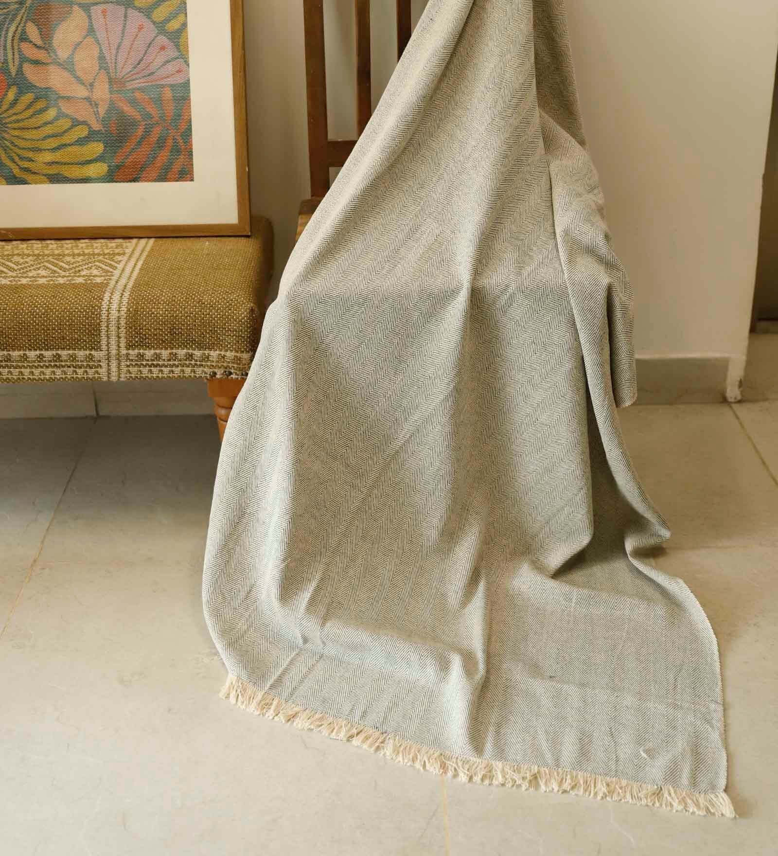 Grey Cotton Solid 60X46 Inches Reversible Throw