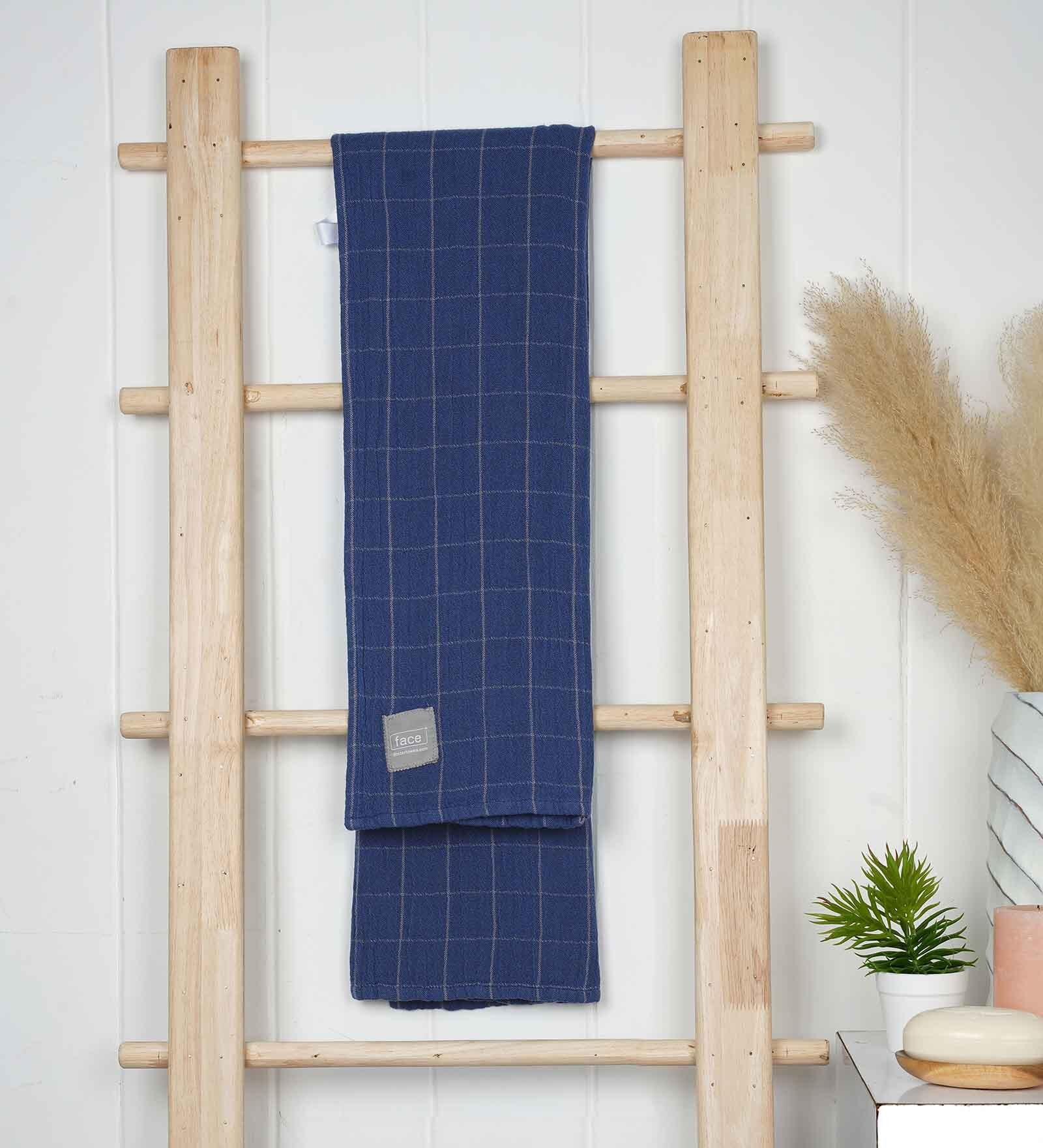 Navy Blue Banana Double Cloth Checkered 300 GSM Bath Towel