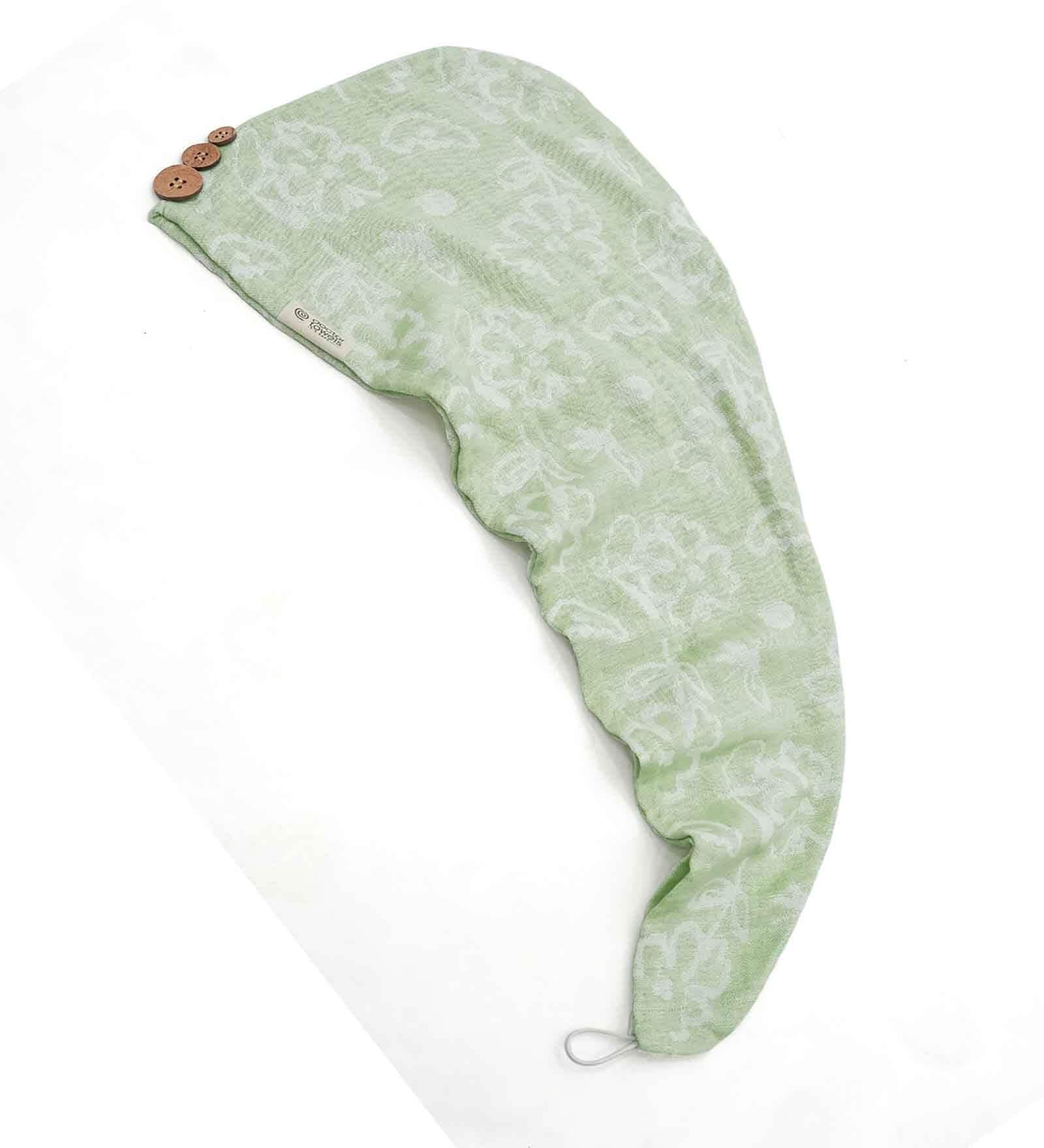 Sage Green Banana Jacquard Floral 300 GSM Hair Wrap Towel (Set of 1 )