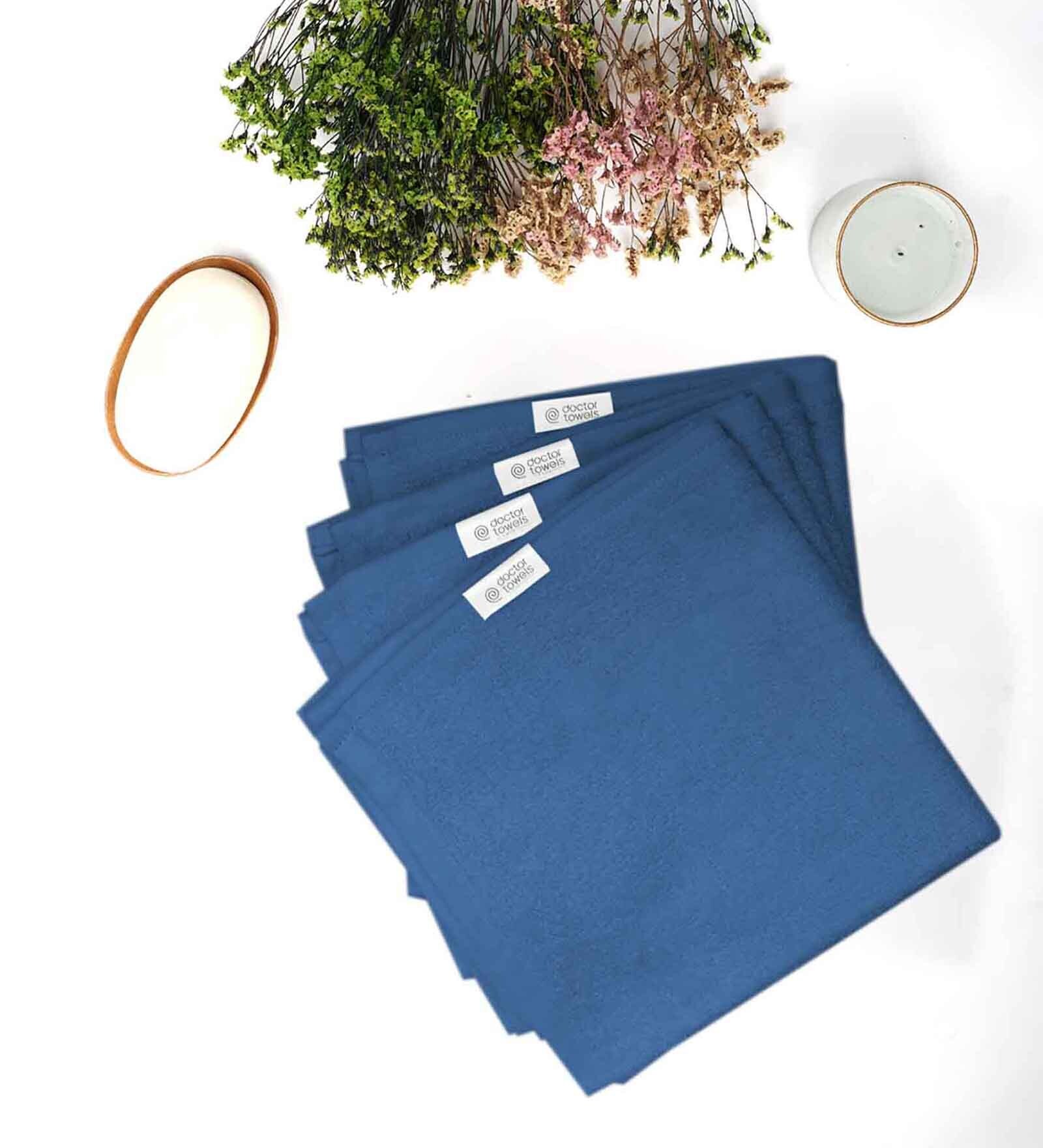 Blue Bamboo Terry Solid 550 GSM 4 Pcs Face Towel