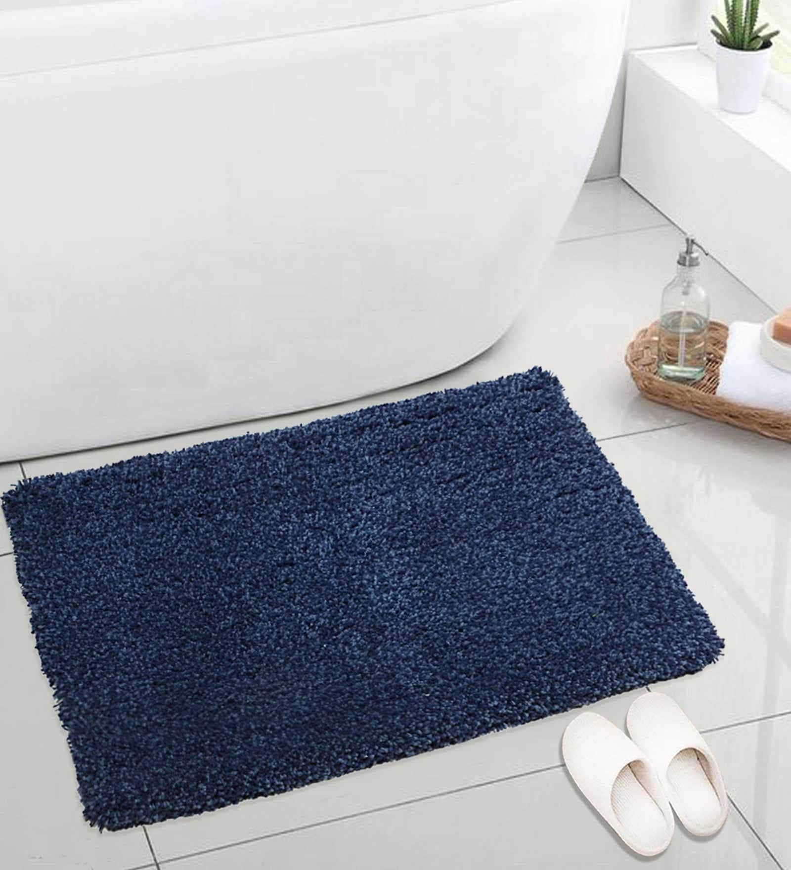 Blue Cotton Anti Skid Solid 31 x 20 inch Door Mat