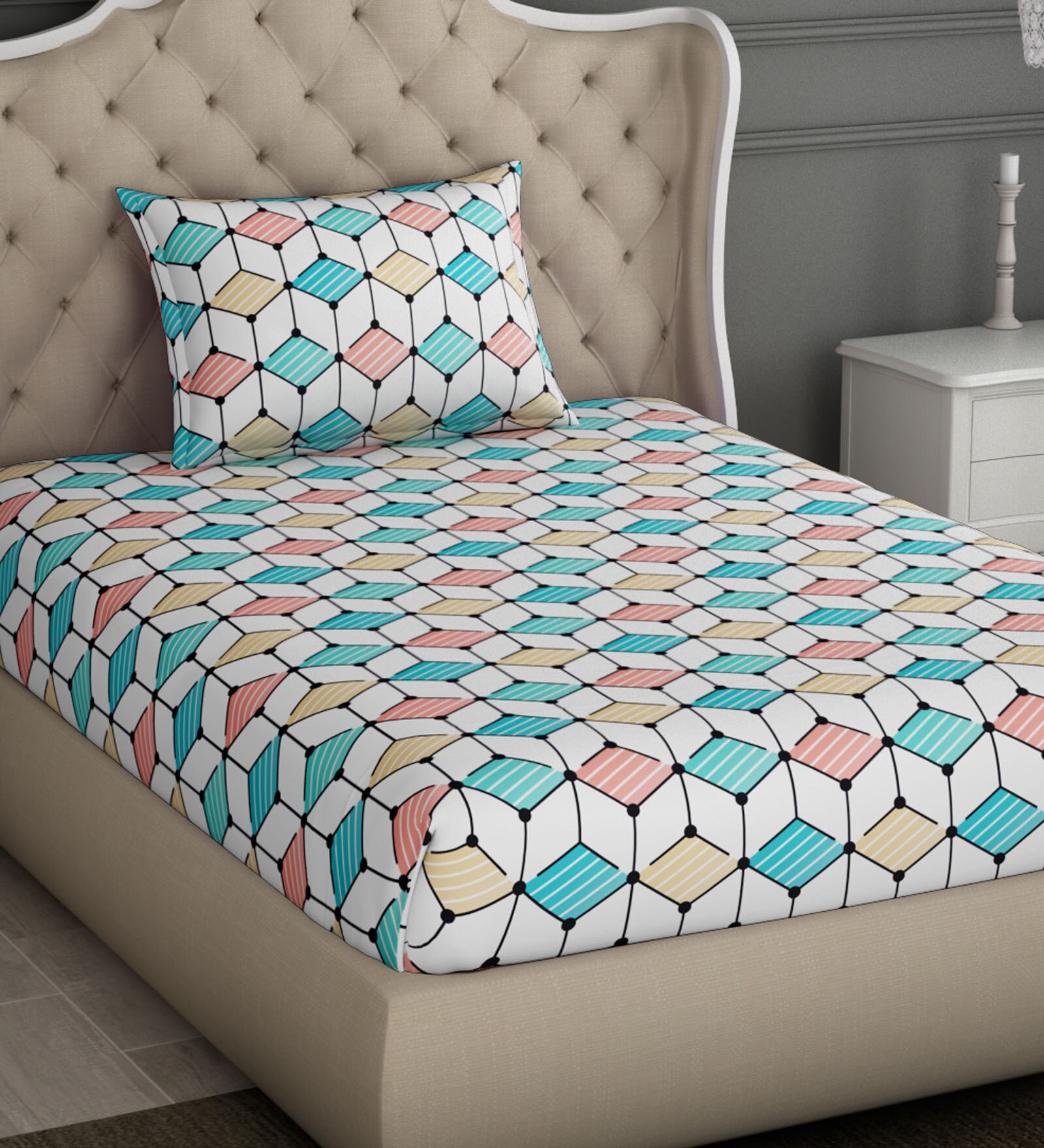 Buy Atrium Cotton 144TC Single Bedsheet with 1 Pillow Cover by Spaces ...
