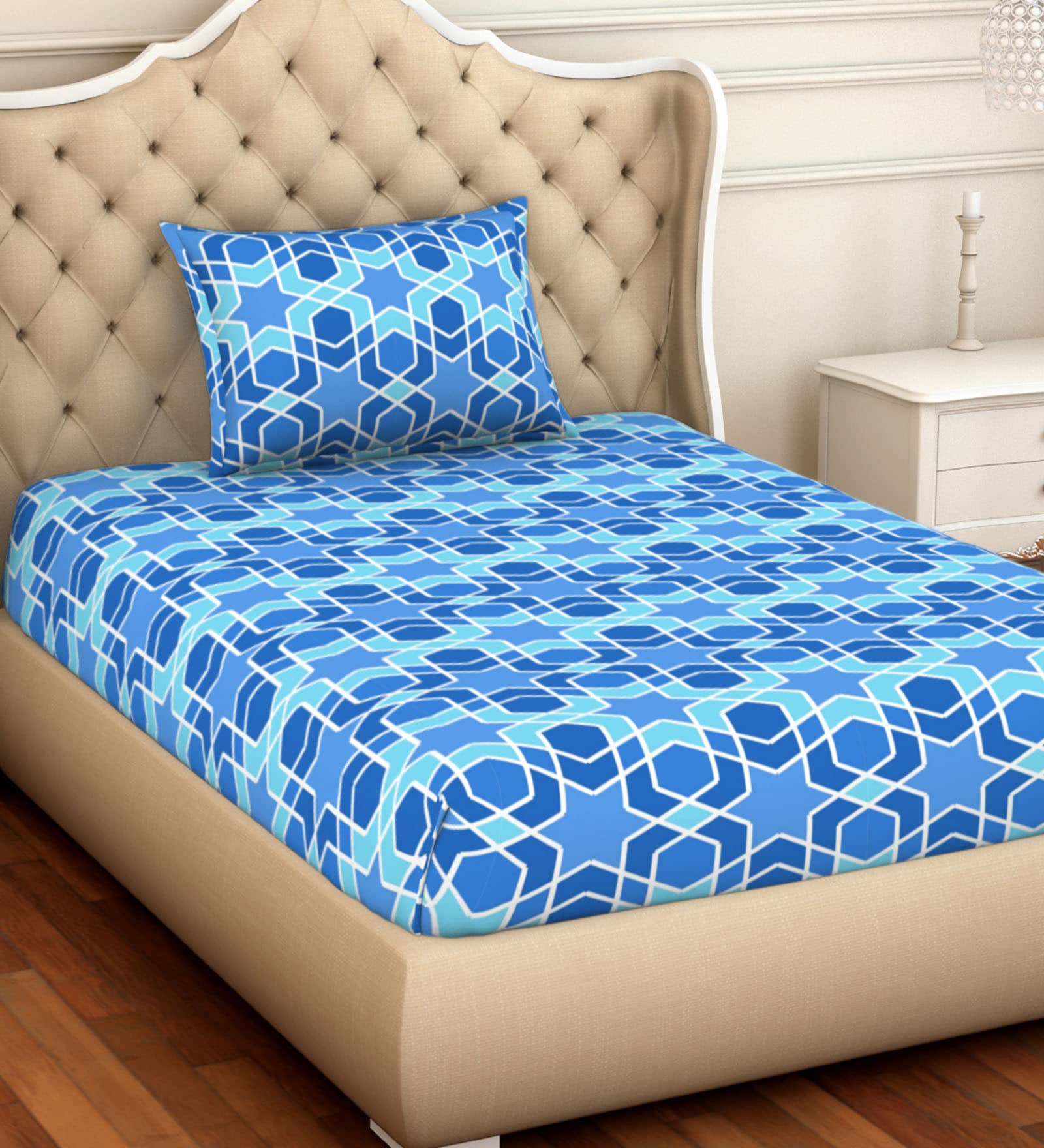 Buy Atrium Cotton 144TC Single Bedsheet with 1 Pillow Cover by Spaces