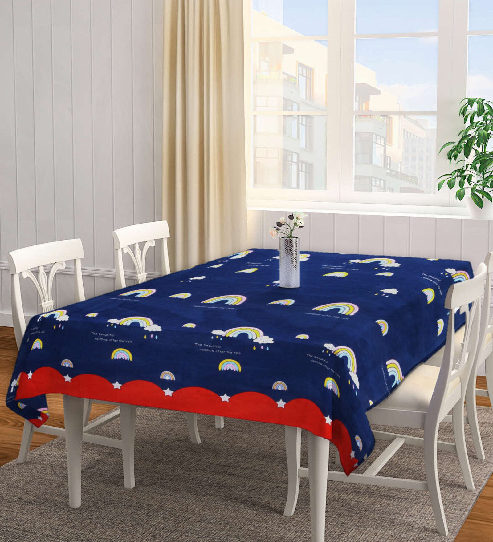 Cartoon (90x60) Blue & Red Cotton Blend Table Cloth